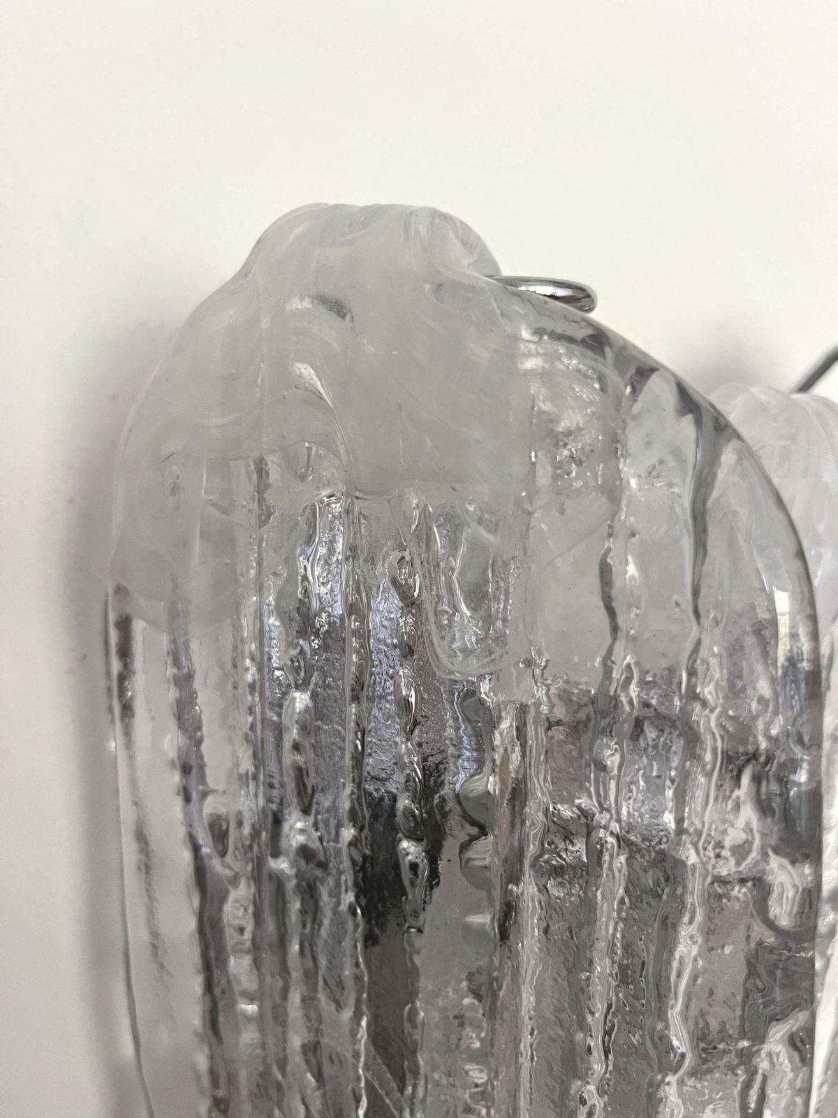 Italian Mid Century White Clear Murano Glass Wall Sconce By Mazzega, 1970s photo vinterior