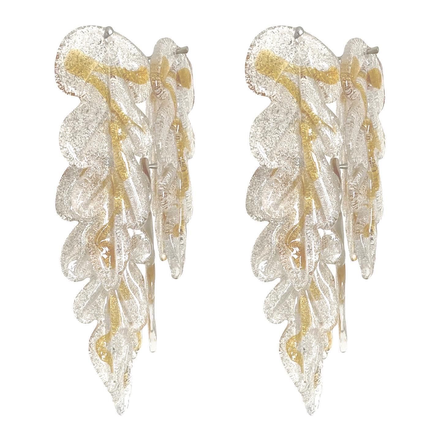Lighting Italian Midcentury Set Of Four Murano Leaf Wall Sconces By Mazzega, 1970s photo