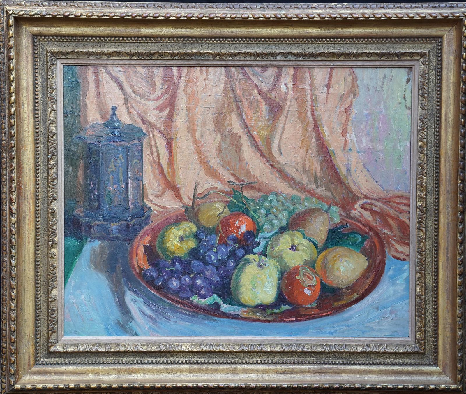 William Samuel Hortonstill Life With Fruit And Lantern   American Impressionist Art Oil Paintingcirca 1920