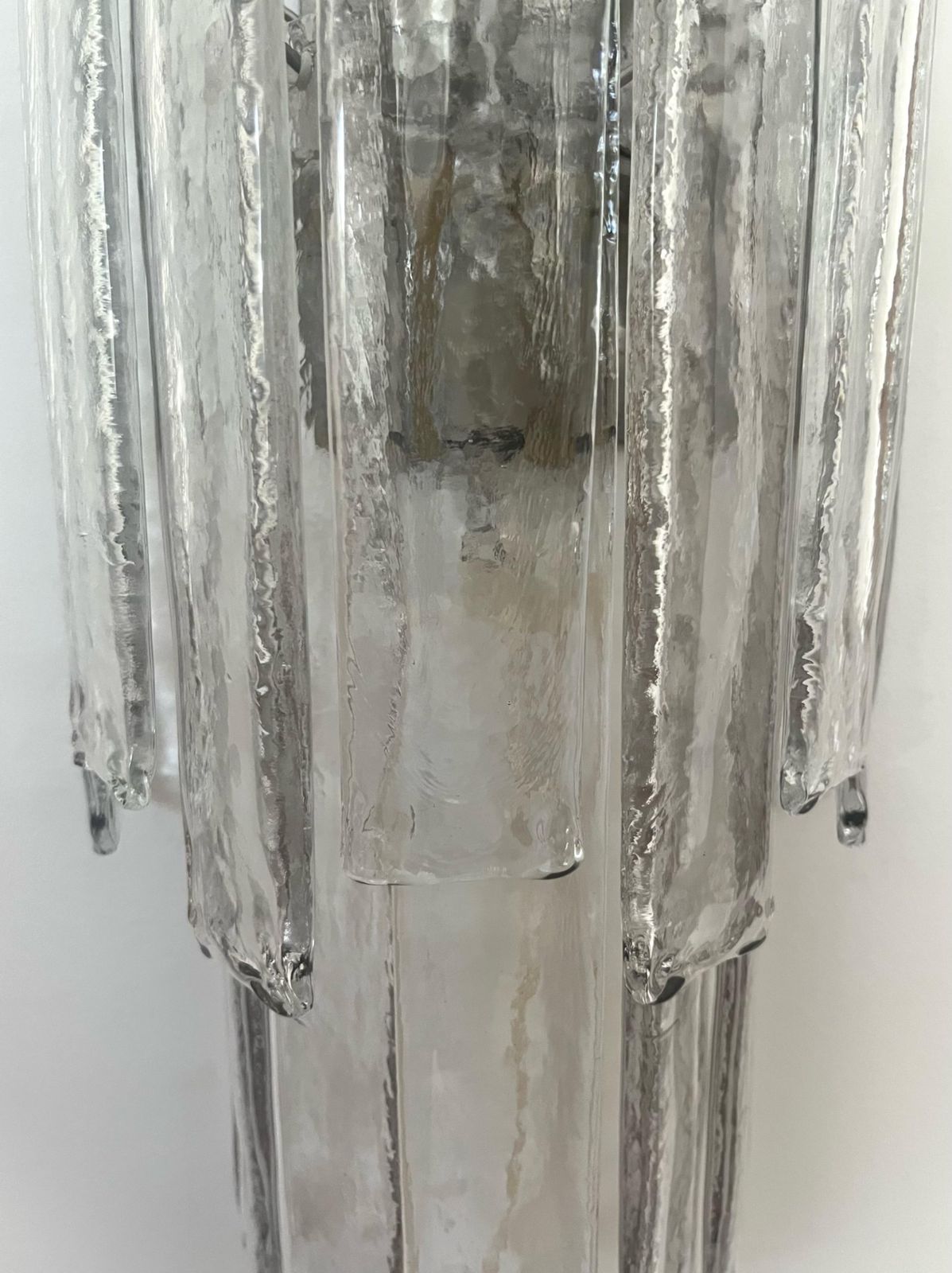 Italian Midcentury Long Clear Murano Pair Of Wall Sconces By Mazzega, 1970s photo vinterior