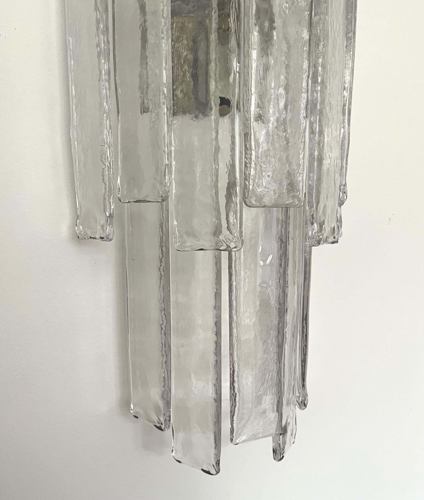 Italian Midcentury Long Clear Murano Pair Of Wall Sconces By Mazzega, 1970s photo buy