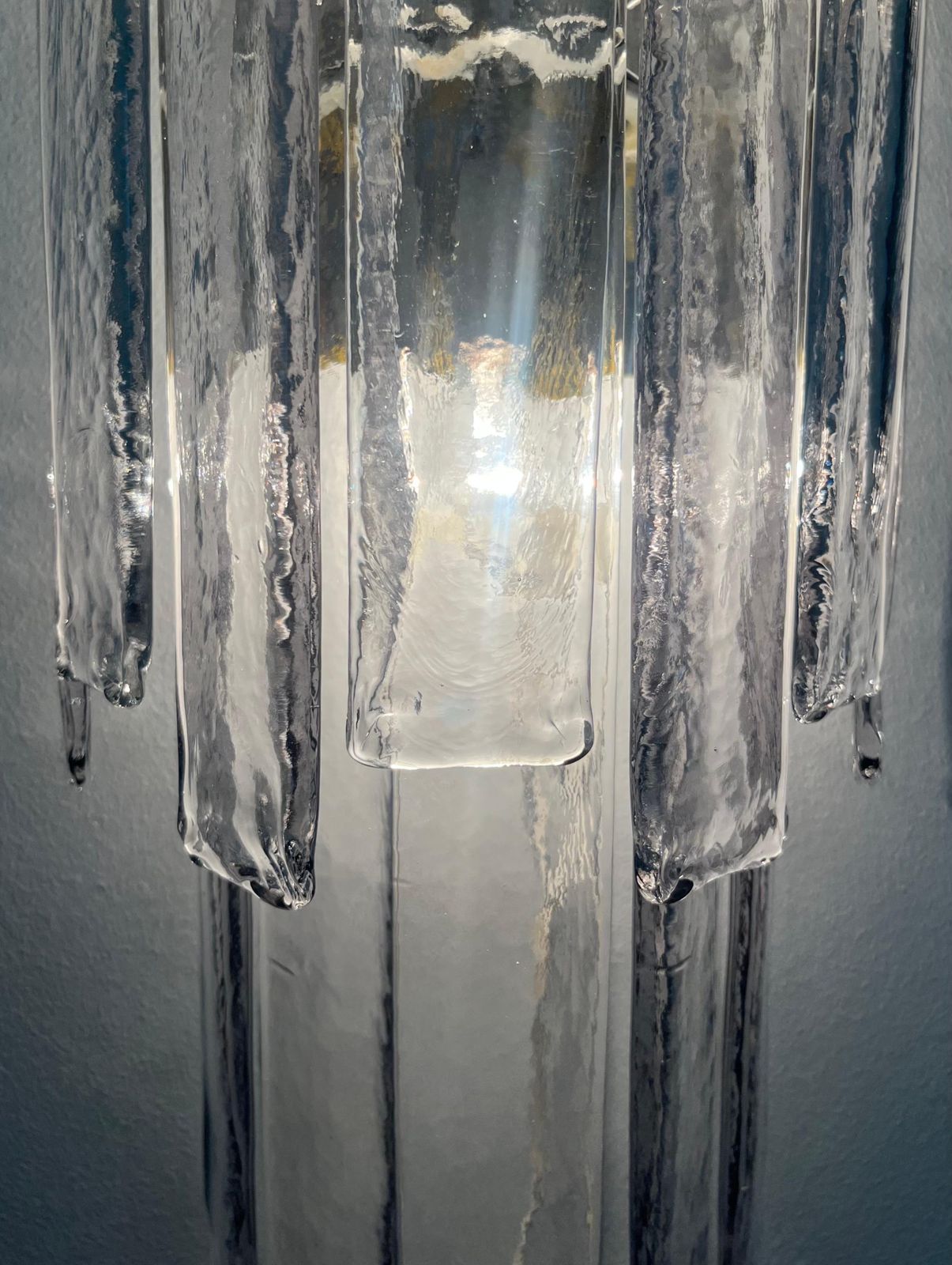 Italian Midcentury Long Clear Murano Pair Of Wall Sconces By Mazzega, 1970s photo vintage