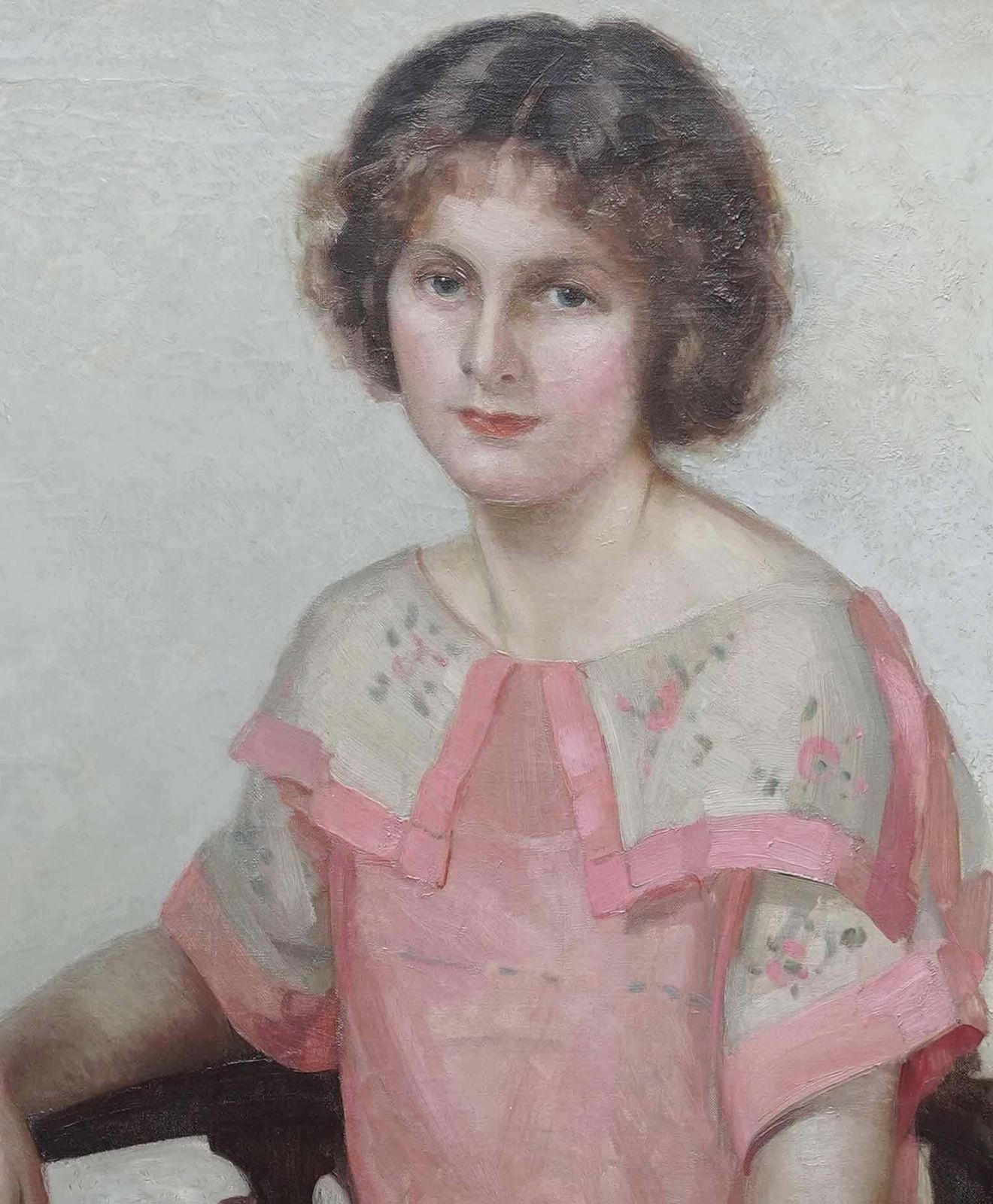 James P Barracloughportrait Of A Lady In Pink Dress   British 1920's Art Deco Portrait Oil Painting1923 photo Art