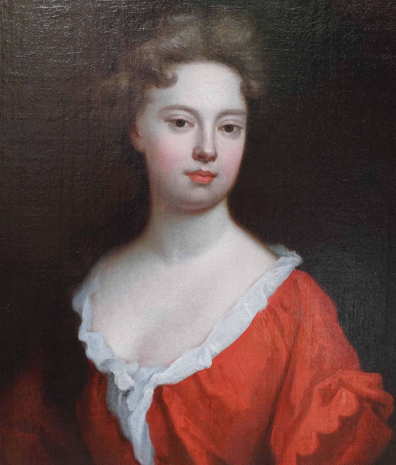 Portrait Of Lady In Red Dress   British Old Master Art Female Oil Paintingcirca 1699 photo for sale
