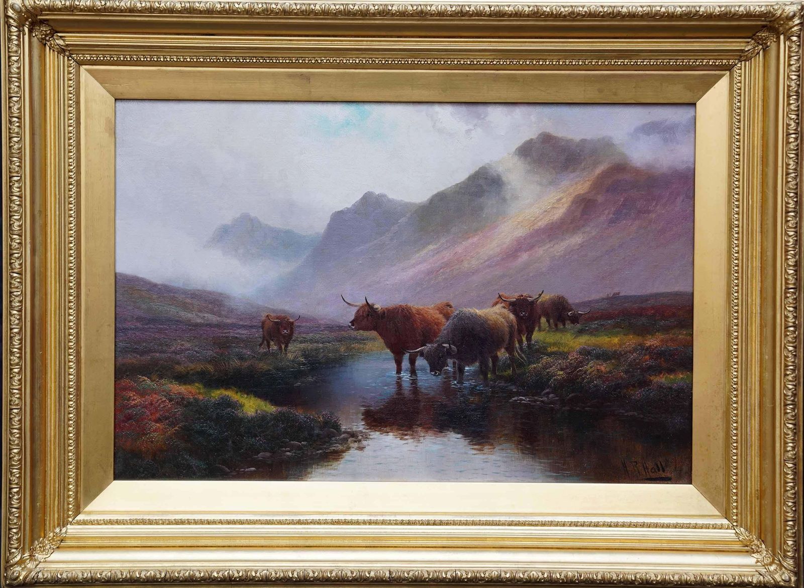 4079.0 Henry Robinson Hallhighland Cattle Glen Sannox Arran   British Victorian Art Landscape Oil Paintingcirca 1900 photo