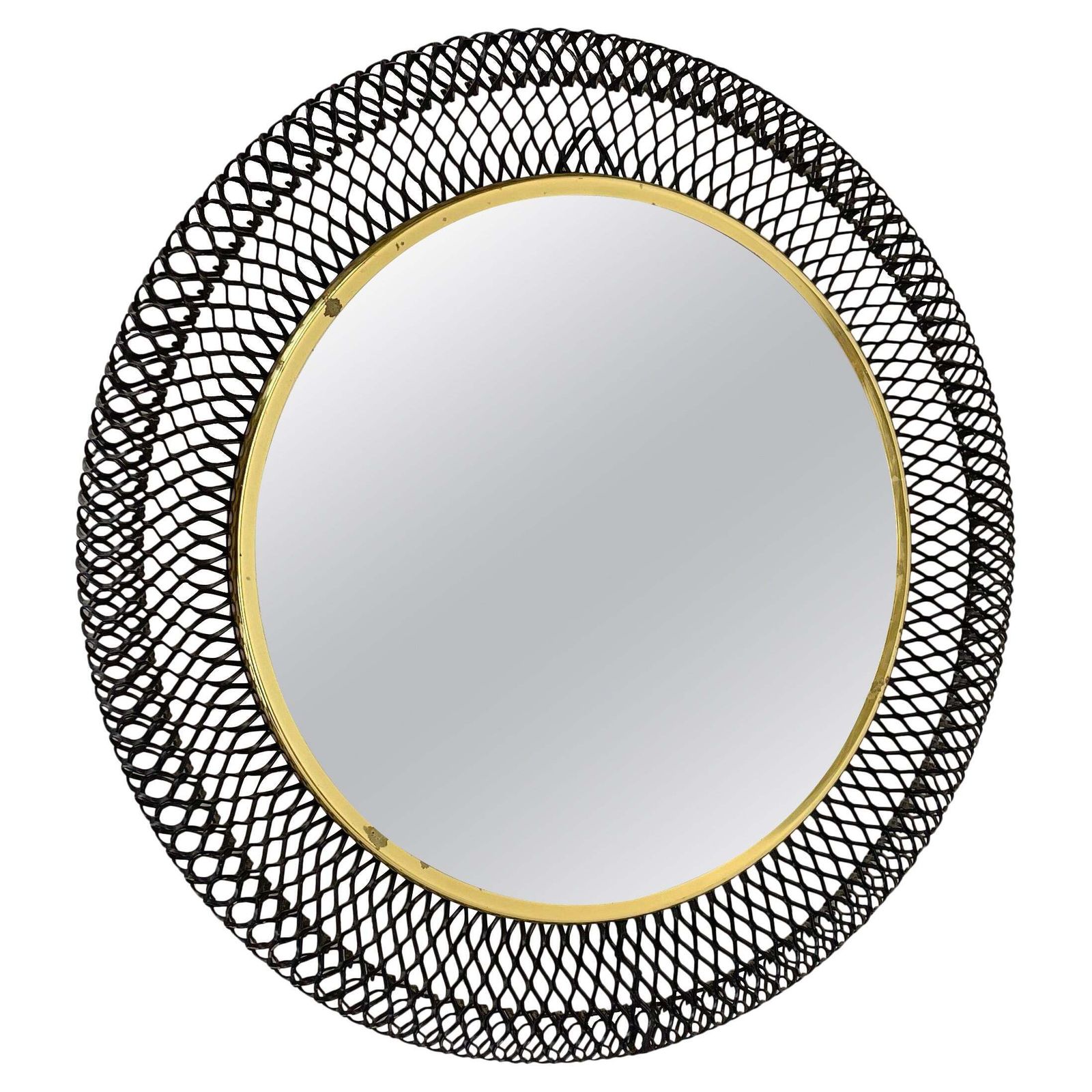 Original 34cm French Mategot Style Bauhaus Metal Wall Mirror, France 1950s