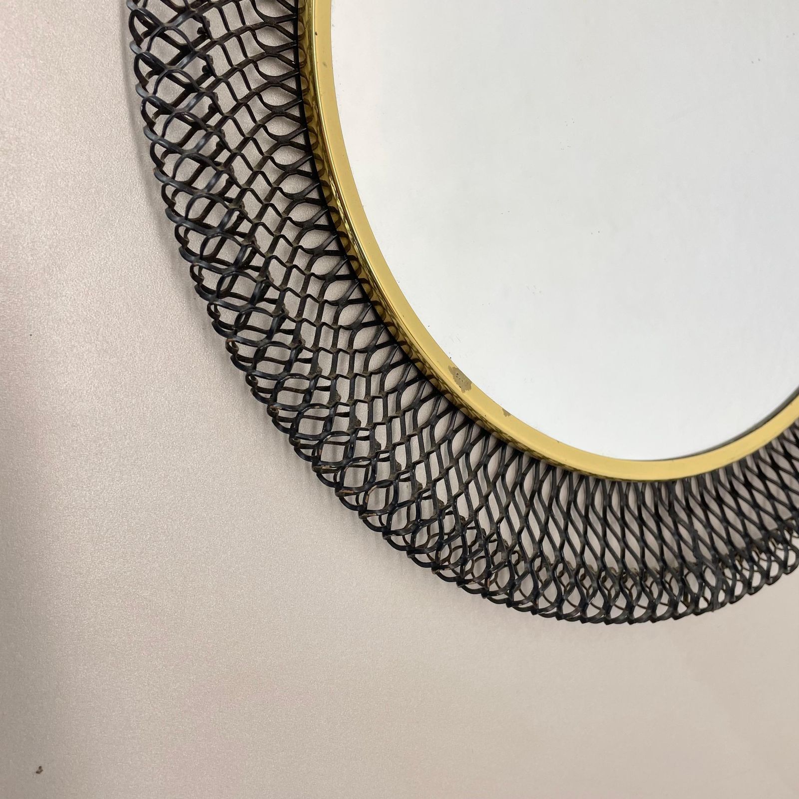 Original 34cm French Mategot Style Bauhaus Metal Wall Mirror, France 1950s photo buy