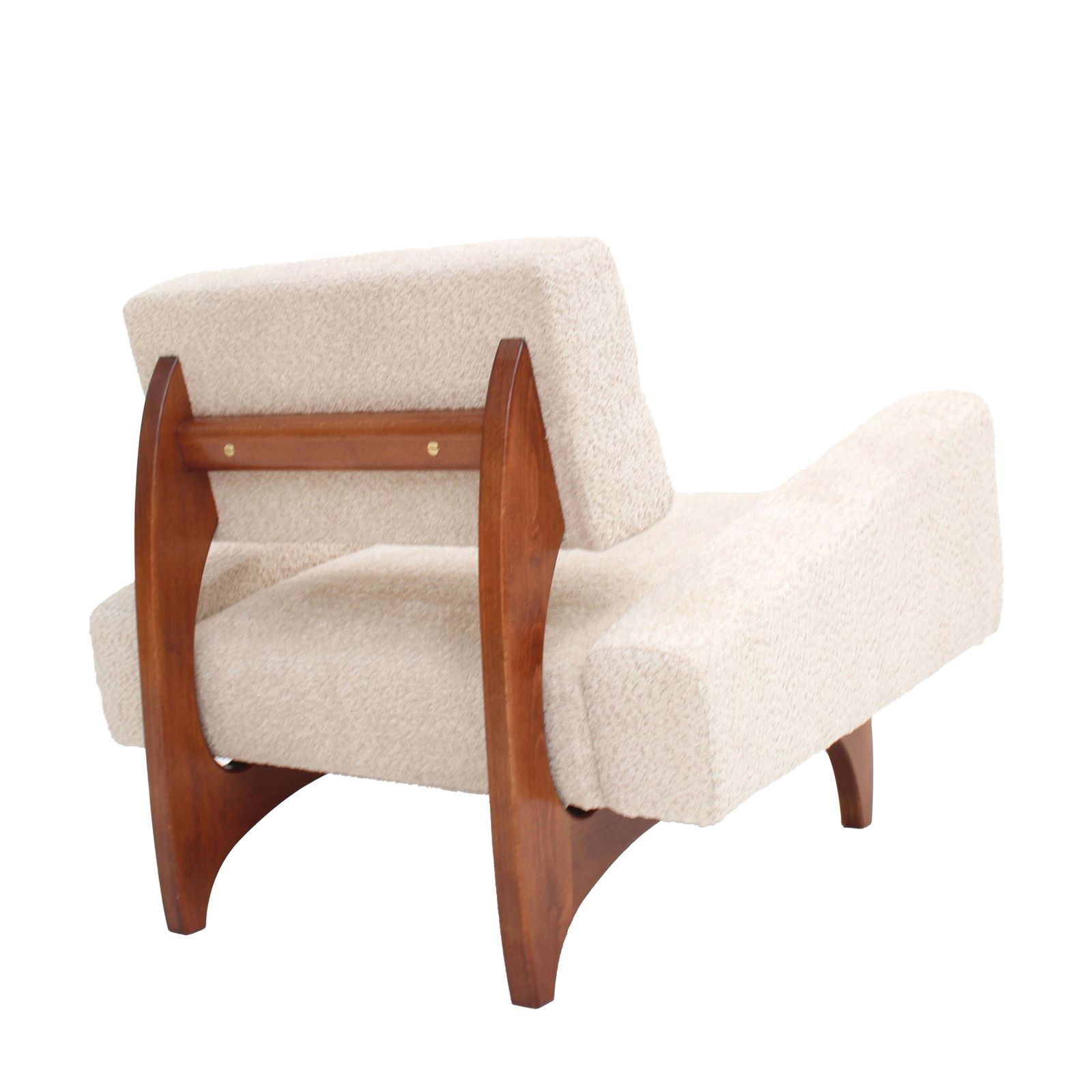 Pair Of Italian Contemporary Walnut Armchairs With White Bouclé Upholstery photo Furniture