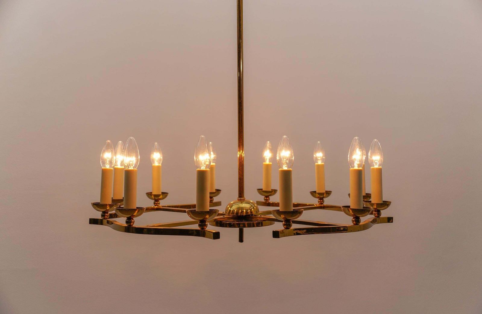 photo for sale Amazing Huge Chandelier In Brass, Vereinigte Werkstätten München, 1950s Germany