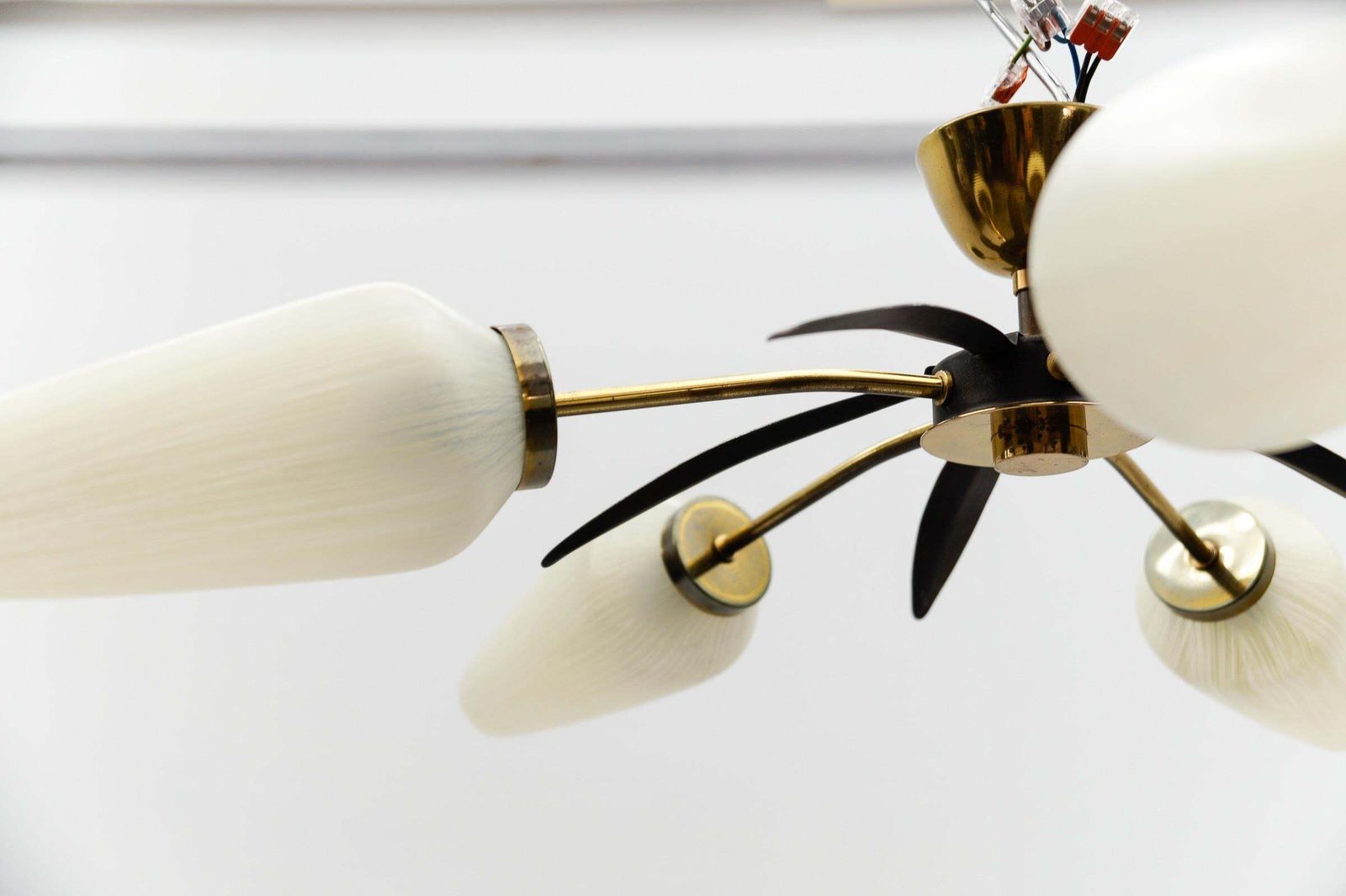 photo for sale Mid Century Modern 5 Armed Brass And Glass Sputnik Lamp, 1950