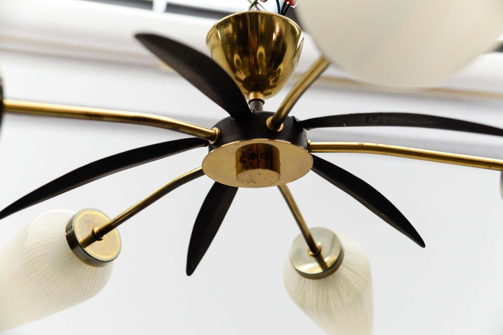 929.0 Mid Century Modern 5 Armed Brass And Glass Sputnik Lamp, 1950 photo