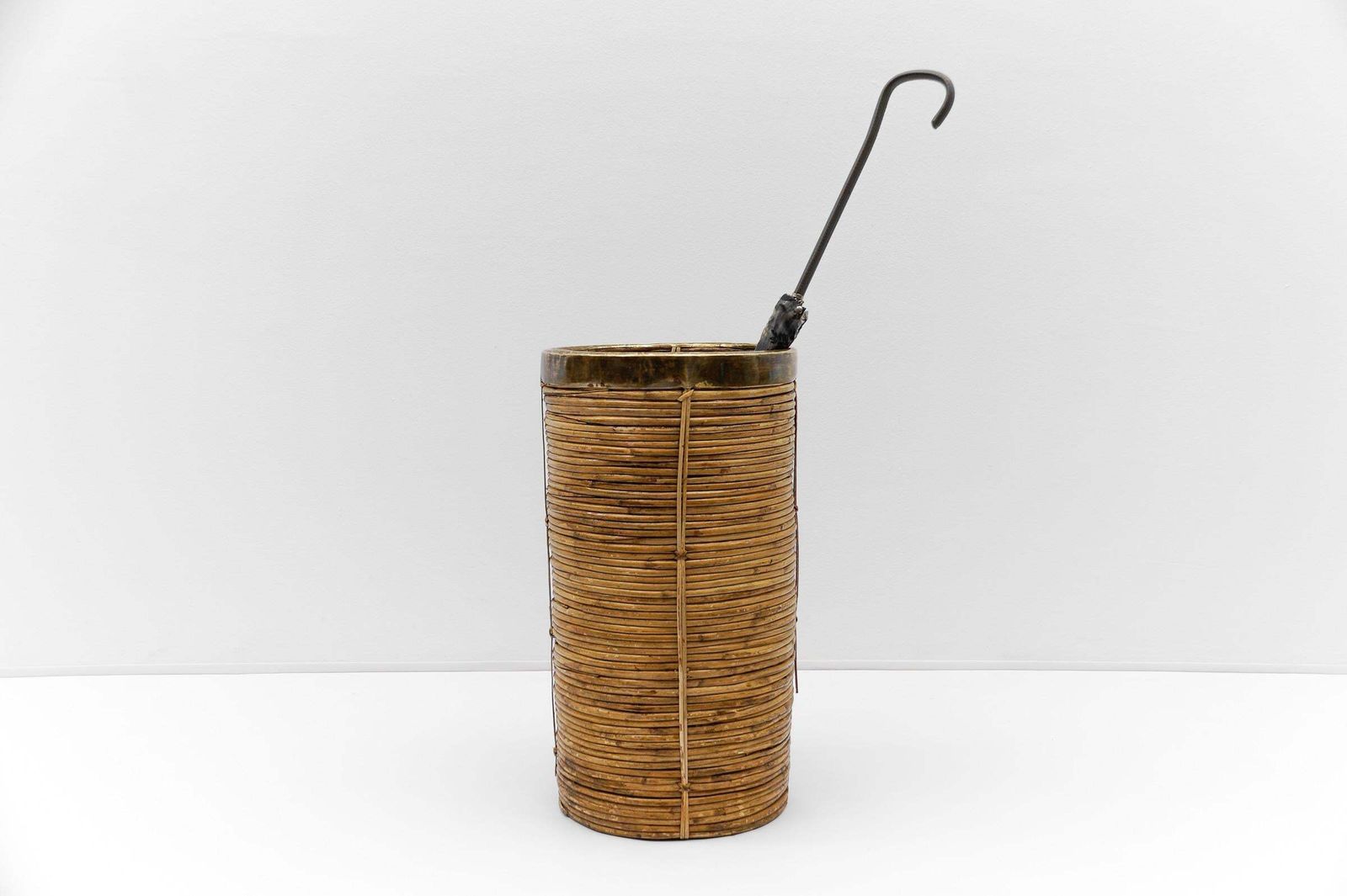 Lovely Rattan And Brass Umbrella Stand In Gebriella Crespi Style, 1960s Italy photo 1040.0