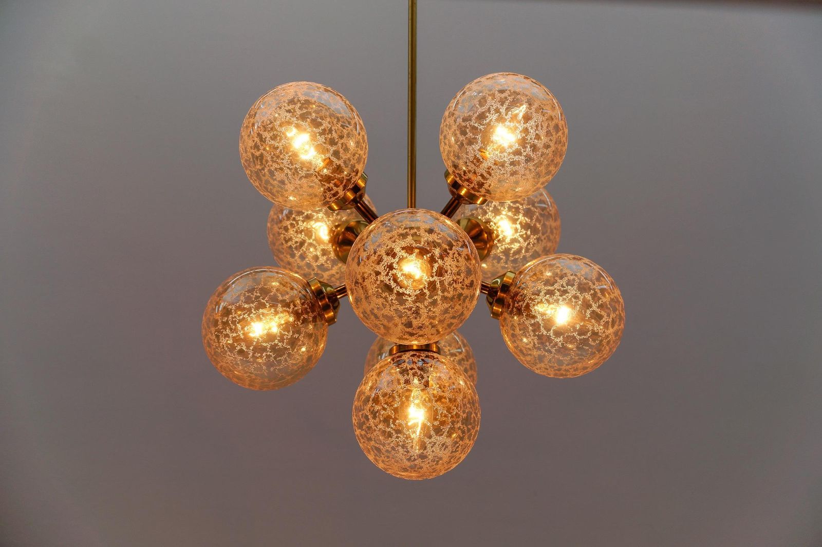 Mid Century Modern Ceiling Lamp With 9 Amber Glasses, 1960s Italy photo vintage