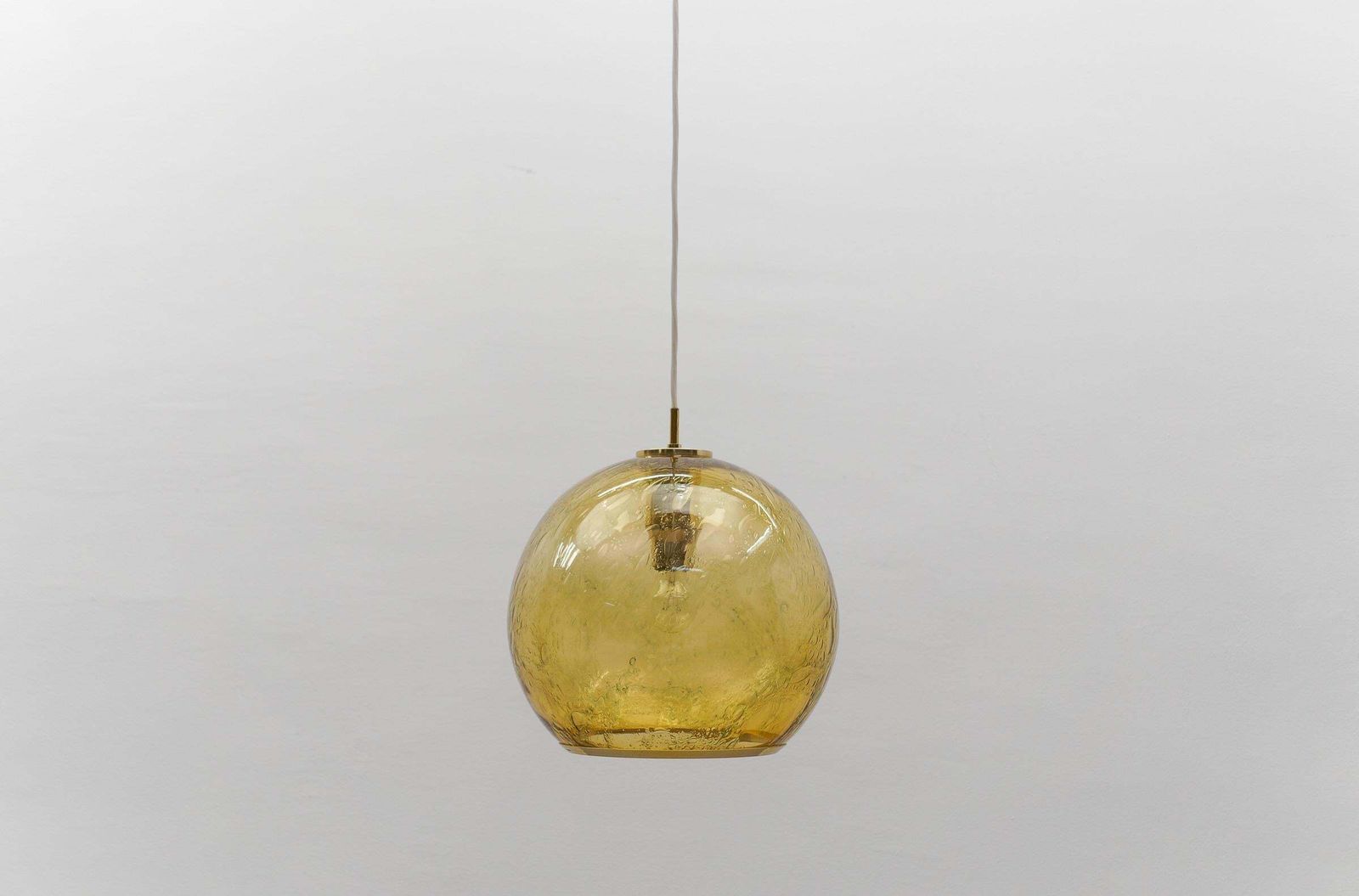 Lovely Yellow Glass Ball And Brass Pendant Lamp By Doria,   1960s Germany photo furniture