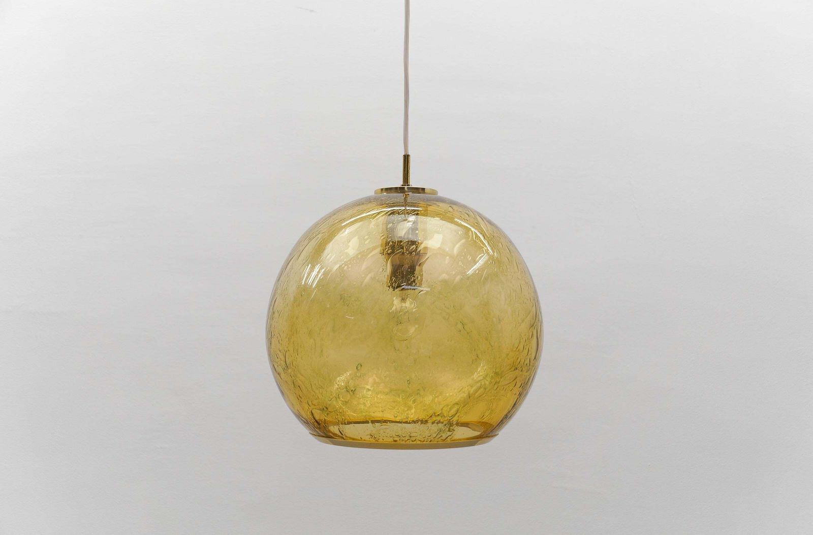 Lovely Yellow Glass Ball And Brass Pendant Lamp By Doria,   1960s Germany photo vinterior