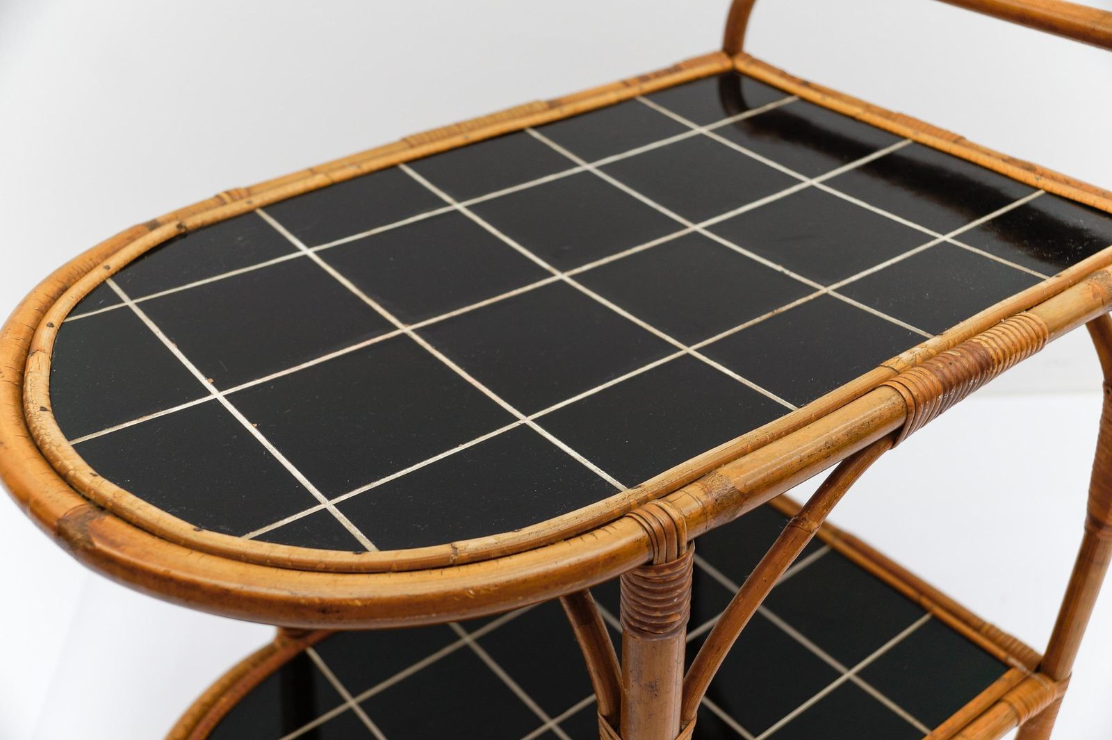 photo furniture Bamboo And Rattan Bar Cart Serving Trolley, 1950s Italy