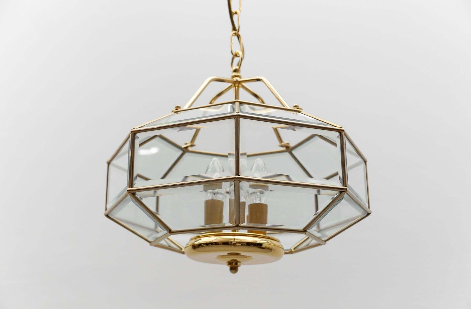 Lovely Elegant Cut Glass Pendant Lamp, Italy 1960s photo vintage