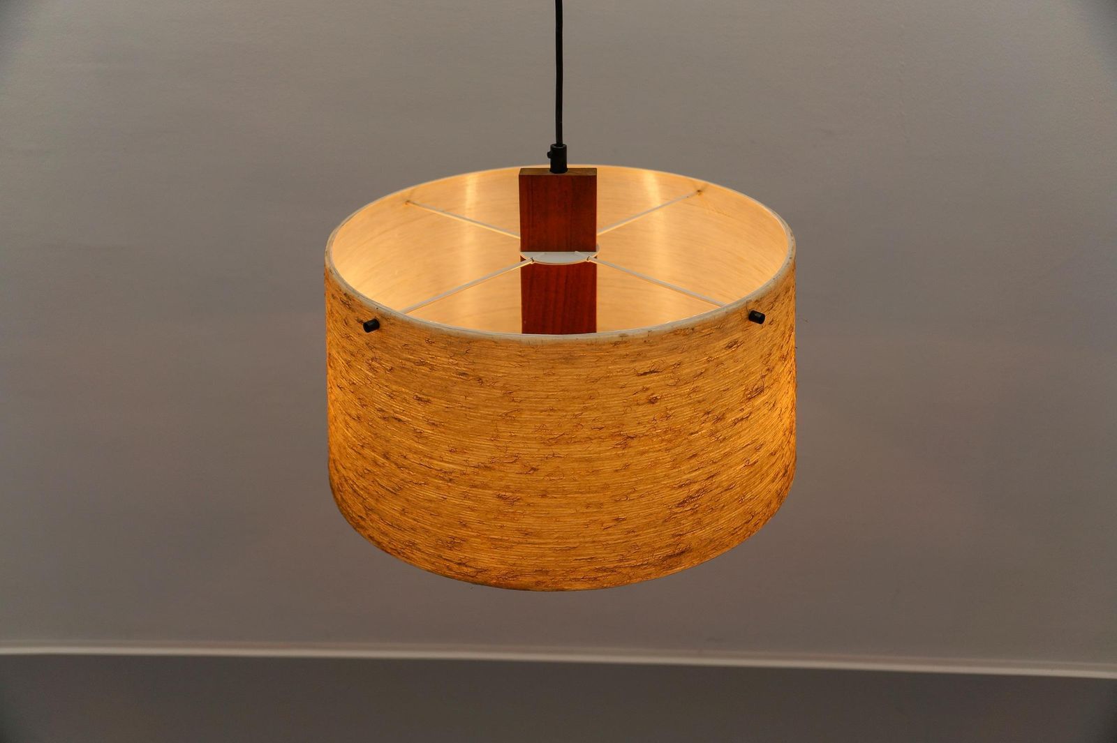photo furniture Lovely Ceiling Lamp In Teak And Glass Fiber By Temde Swiss, 1960s
