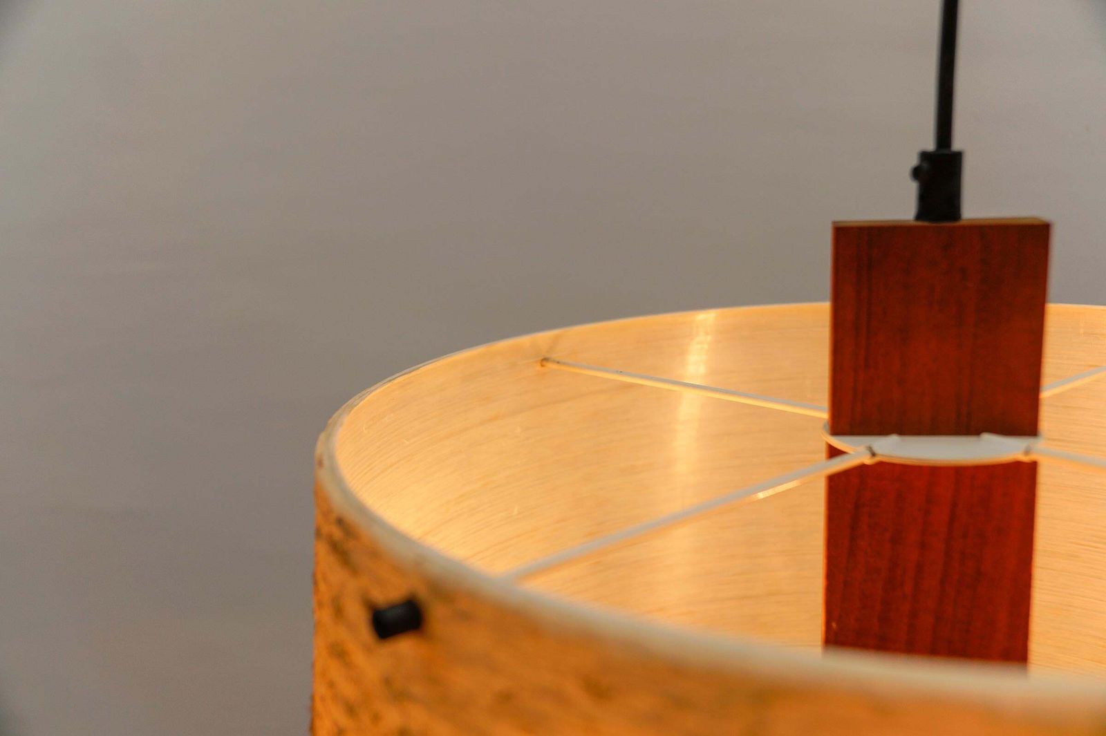 photo vinterior Lovely Ceiling Lamp In Teak And Glass Fiber By Temde Swiss, 1960s
