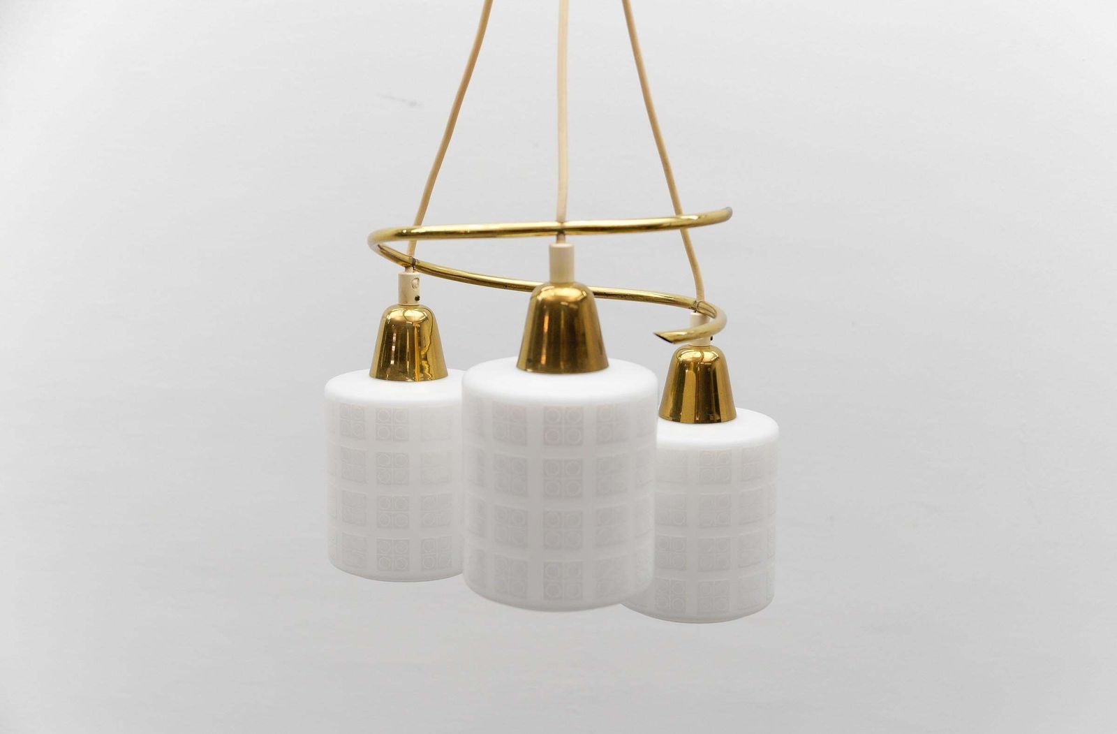 Mid Century Modern Brass And Opal Glass Pendant Lamp, 1950s photo 1863.0