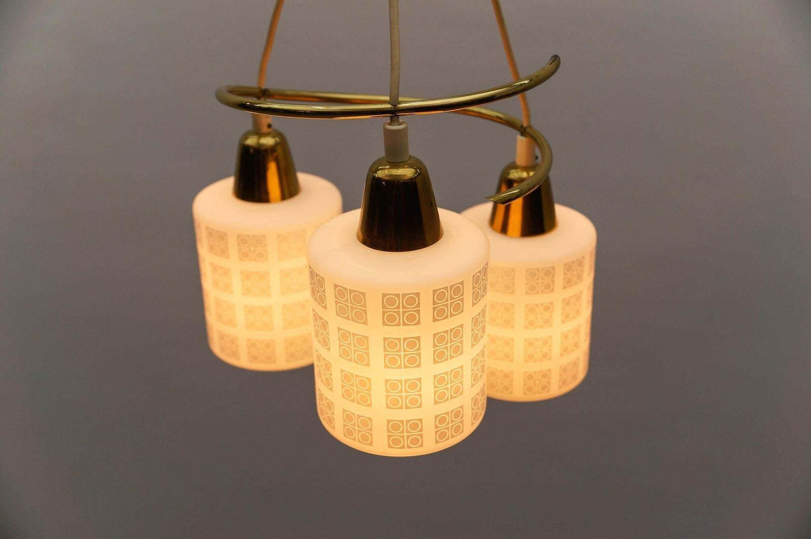 Mid Century Modern Brass And Opal Glass Pendant Lamp, 1950s photo vintage