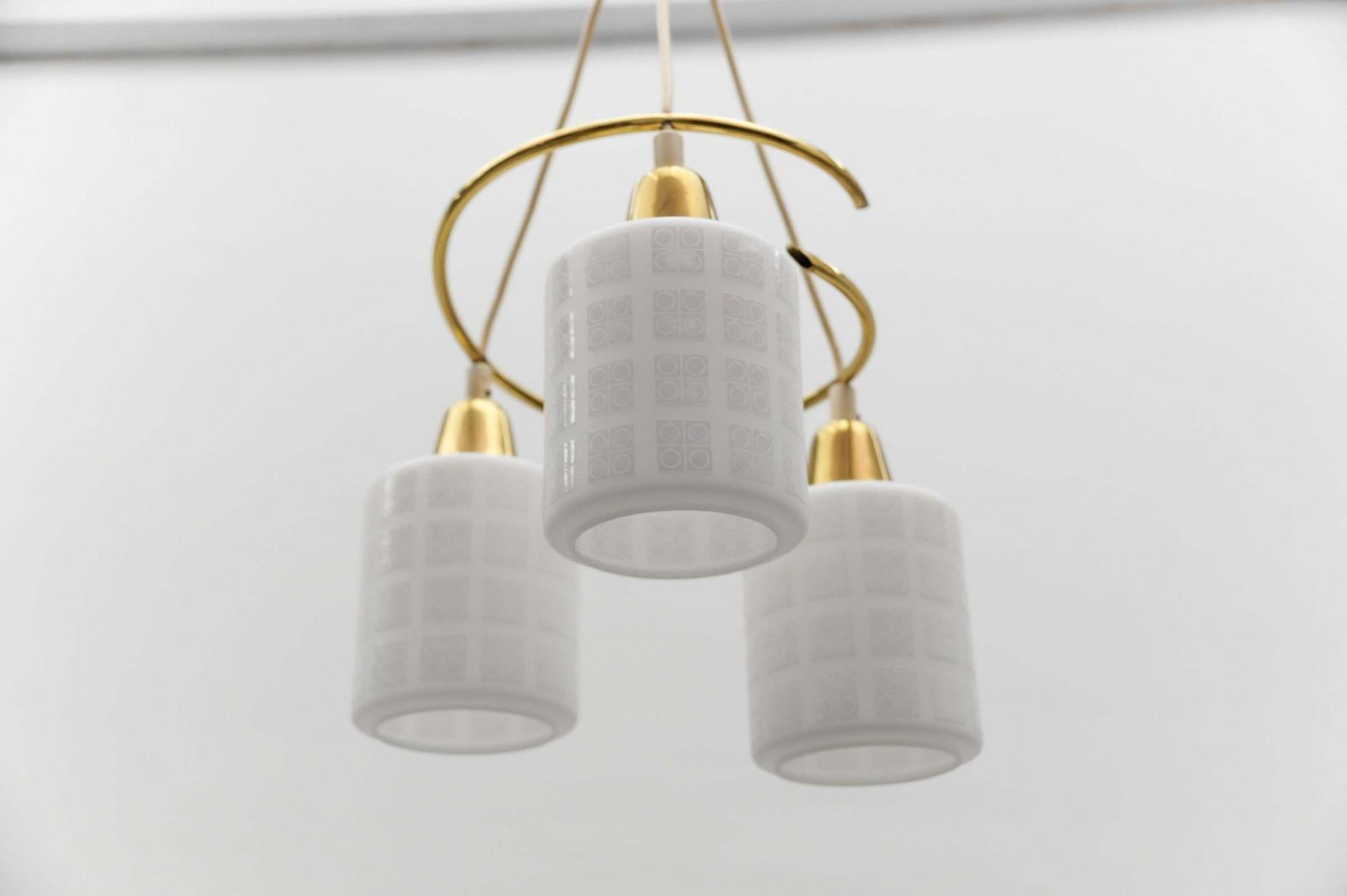 Lighting Mid Century Modern Brass And Opal Glass Pendant Lamp, 1950s photo