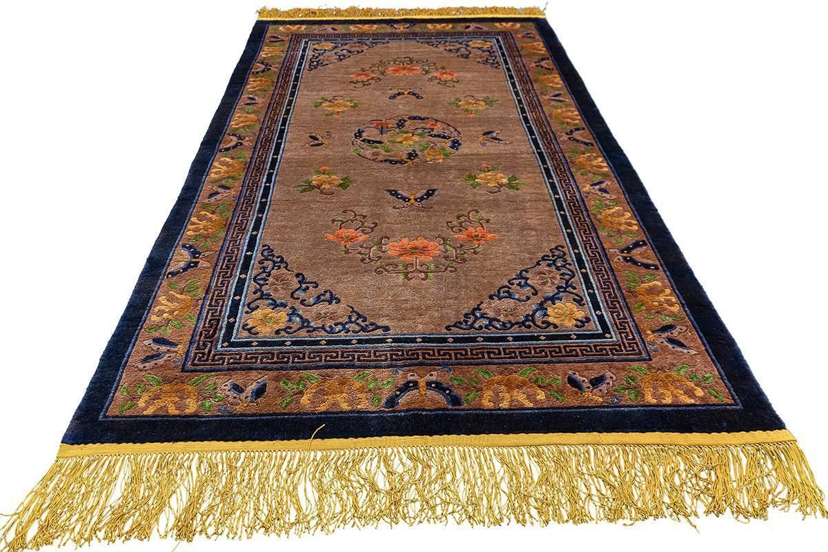 Chinese Silk Rug – Floral Harmony From The Mid 20th Century photo for sale