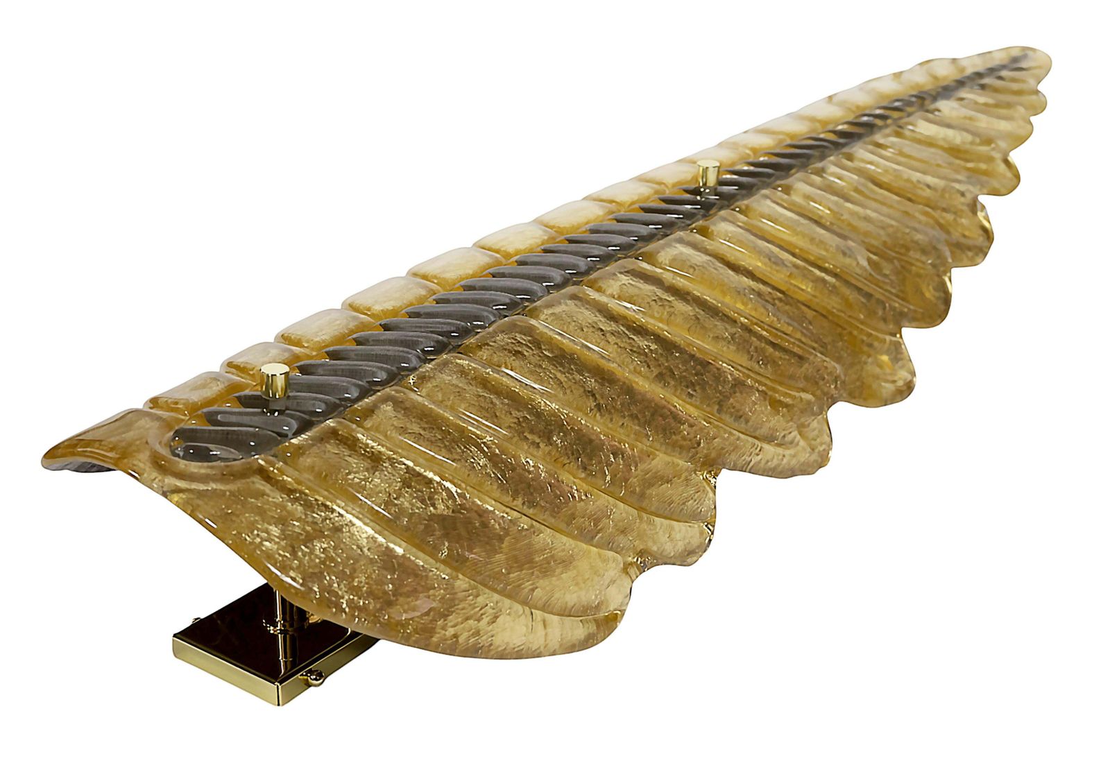 Pair Of Very Large Italian Leaf Form Murano Glass And Brass Wall Light Sconces photo for sale