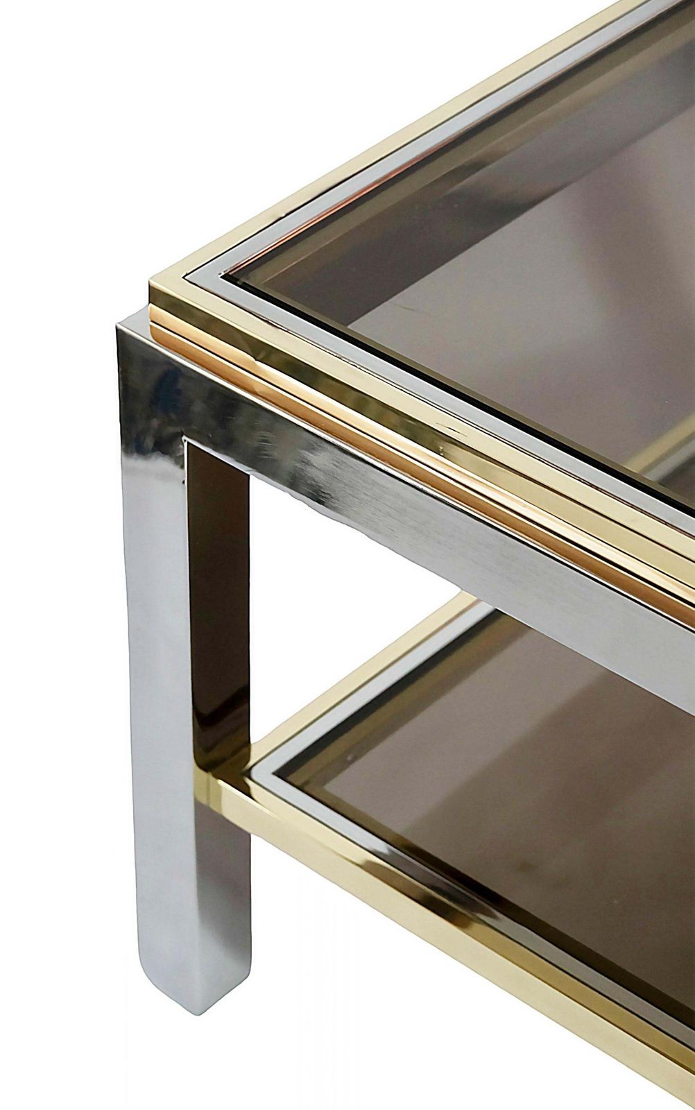Mid Century Brass, Chrome And Glass Side Table Signed Jean Charles photo Furniture