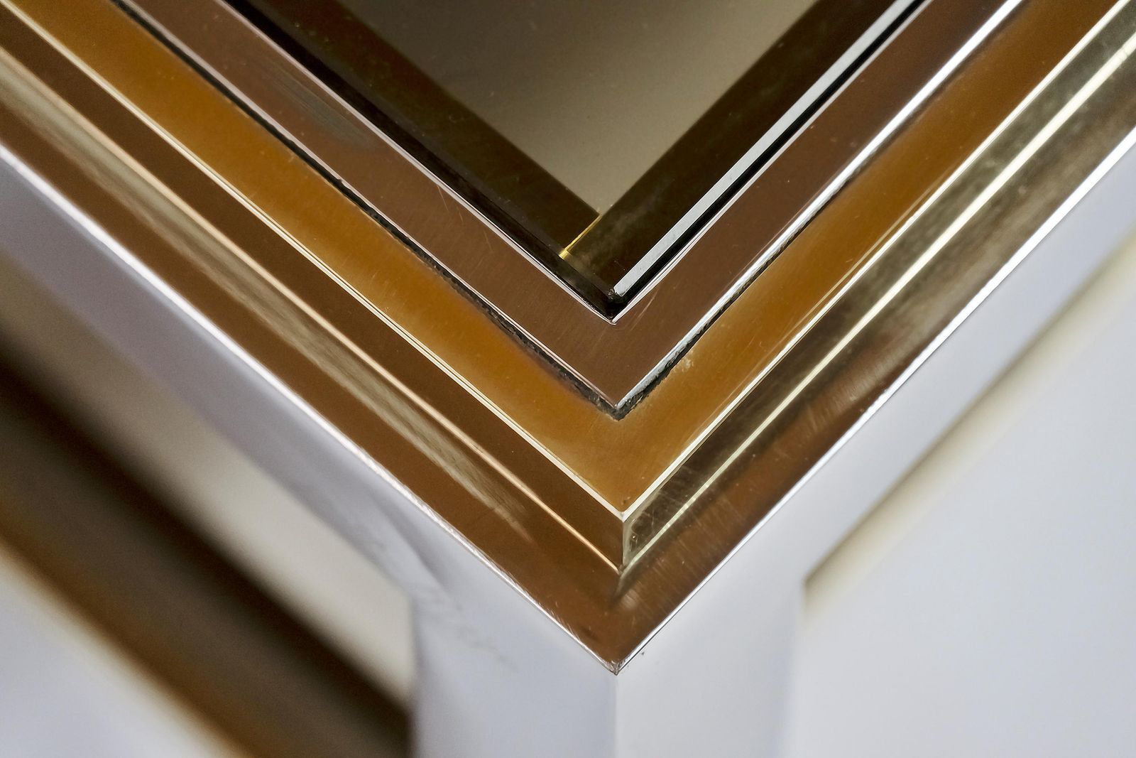 Mid Century Brass, Chrome And Glass Side Table Signed Jean Charles photo vinterior