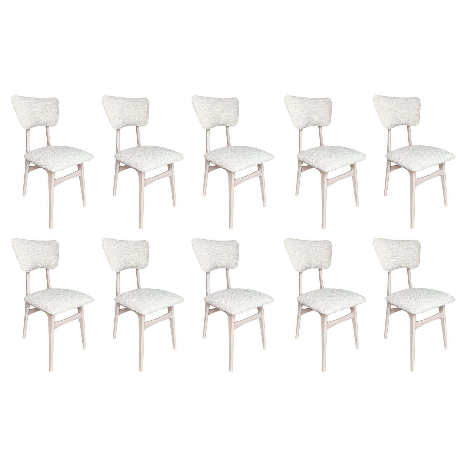 Set Van Tien Mid Century Butterfly Stoelen, Witte Bouclé Stof, Europa, Jaren 1960