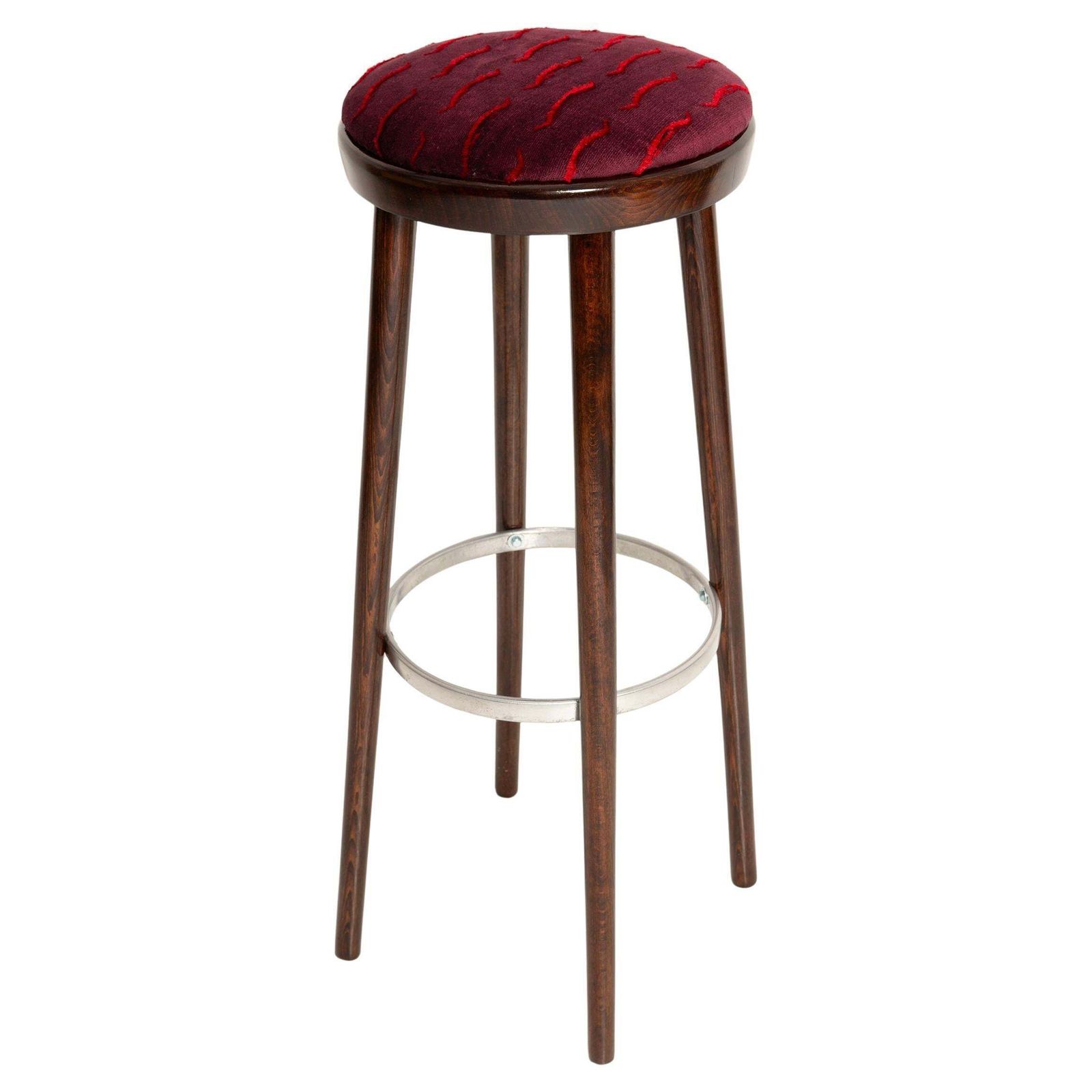 Mid Century Burgundy Bar Stool Velvet Nouvelles Vagues By Dedar, Europe, 1960s