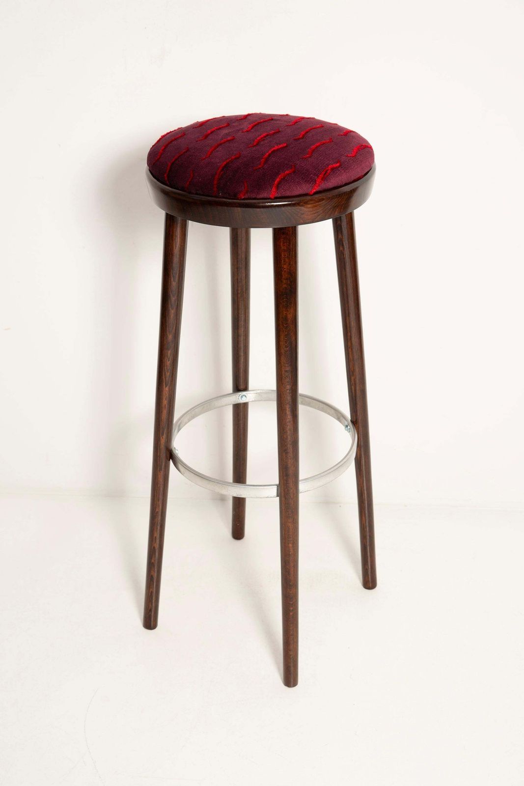 Mid Century Burgundy Bar Stool Velvet Nouvelles Vagues By Dedar, Europe, 1960s photo furniture