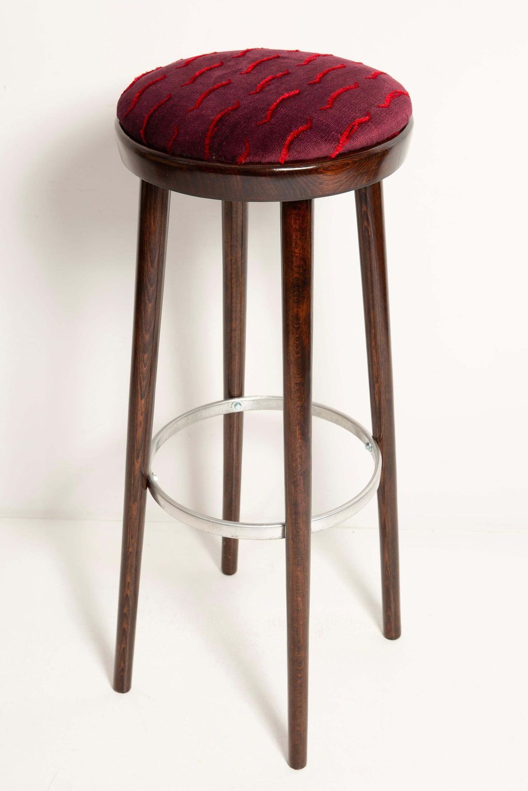 Mid Century Burgundy Bar Stool Velvet Nouvelles Vagues By Dedar, Europe, 1960s photo for sale