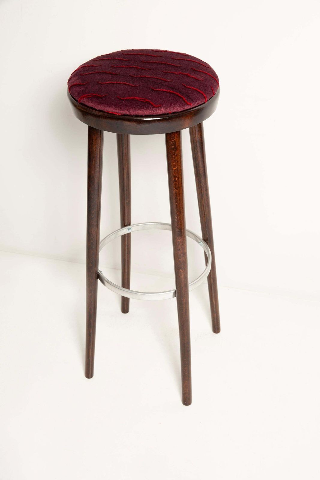 Mid Century Burgundy Bar Stool Velvet Nouvelles Vagues By Dedar, Europe, 1960s photo Furniture