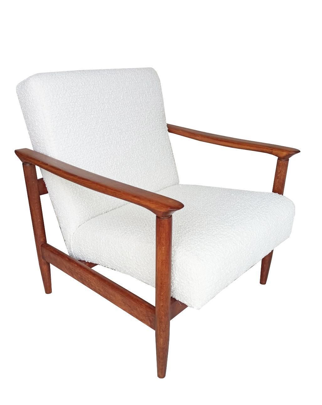 Mid Century Vintage White Boucle Armchair, Gfm 142, Edmund Homa, Europe, 1960s photo furniture