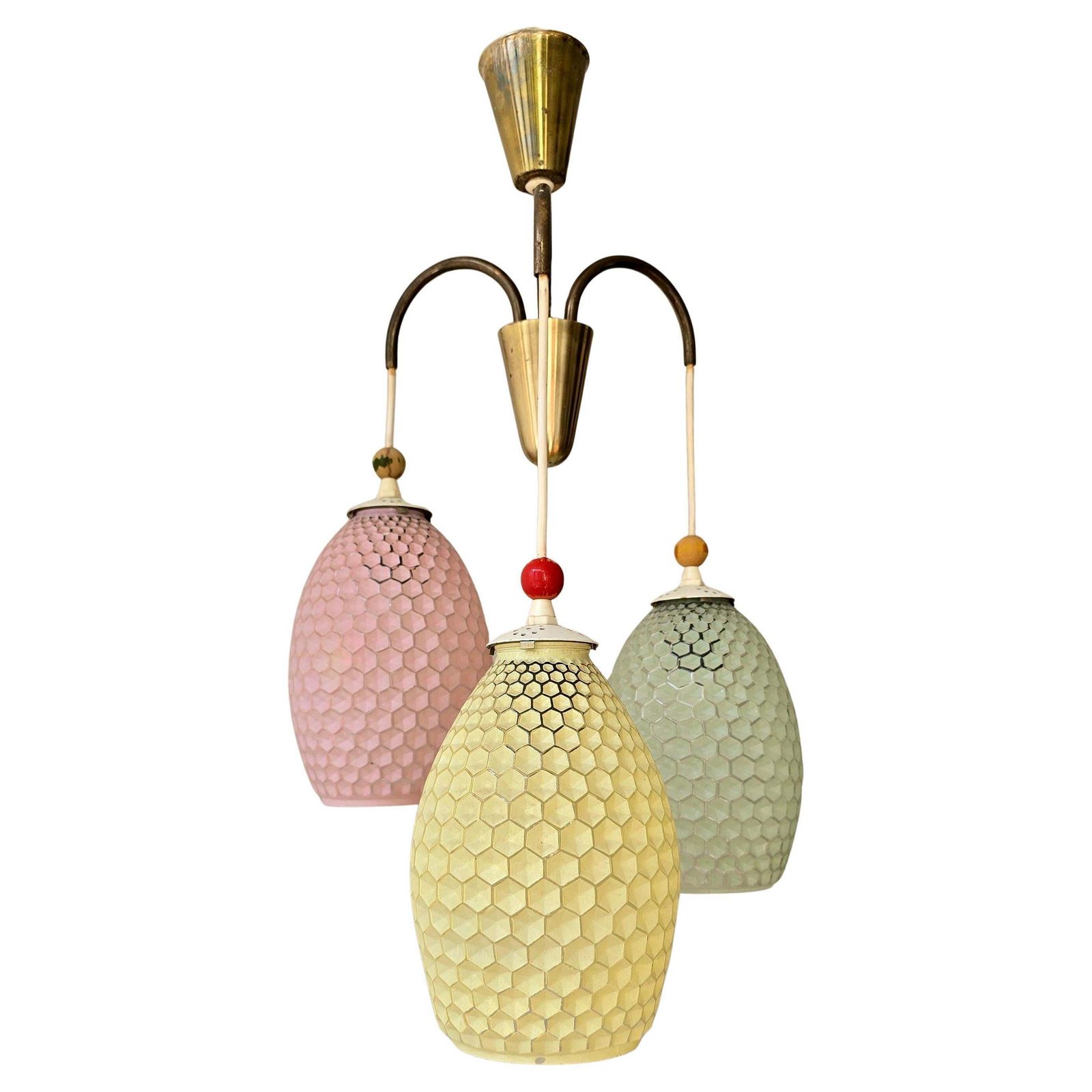 Mid Century Honeycomb Glass Pendant With Brass – Ukraine, 1950s photo for sale