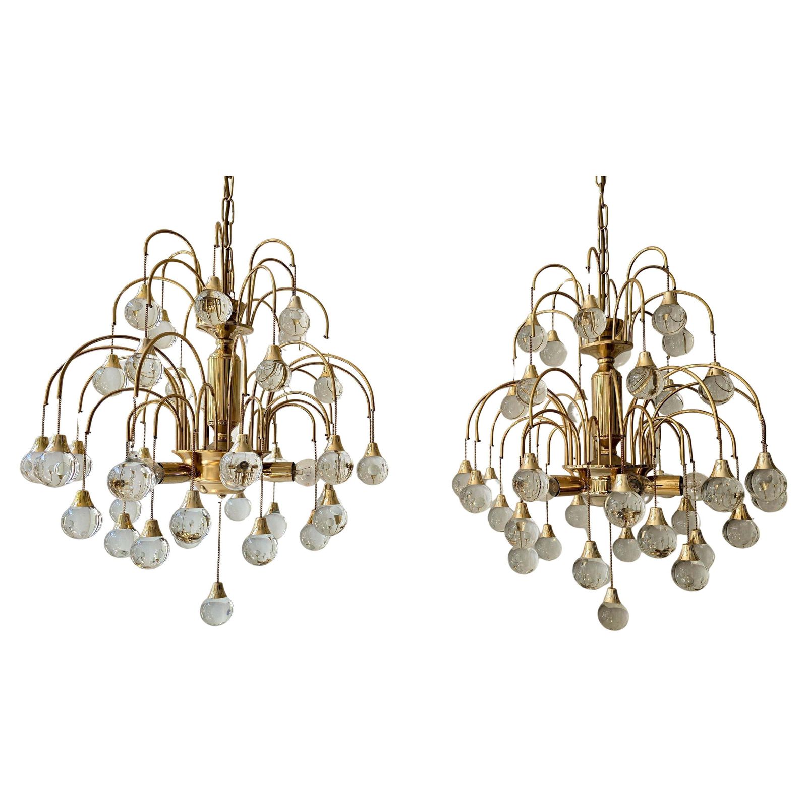 Italian Brass And Glass Drop Chandelier, Hollywood Regency Style – Circa 1970 photo for sale
