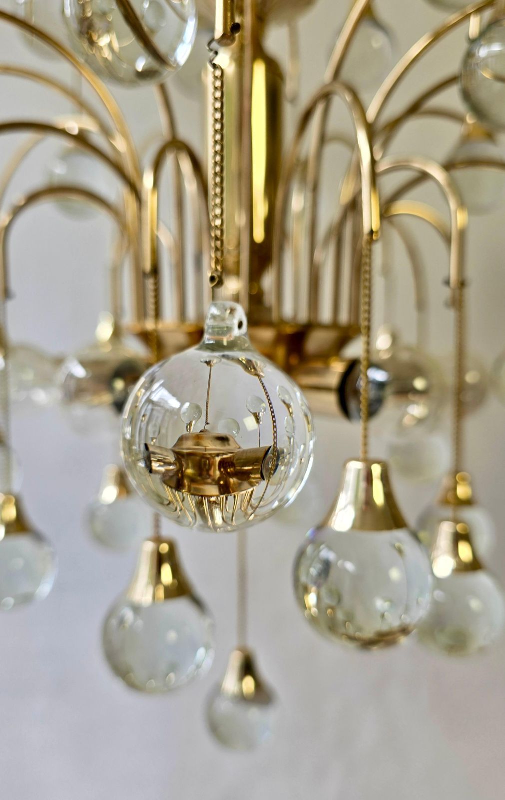 Italian Brass And Glass Drop Chandelier, Hollywood Regency Style – Circa 1970 photo 3097.0