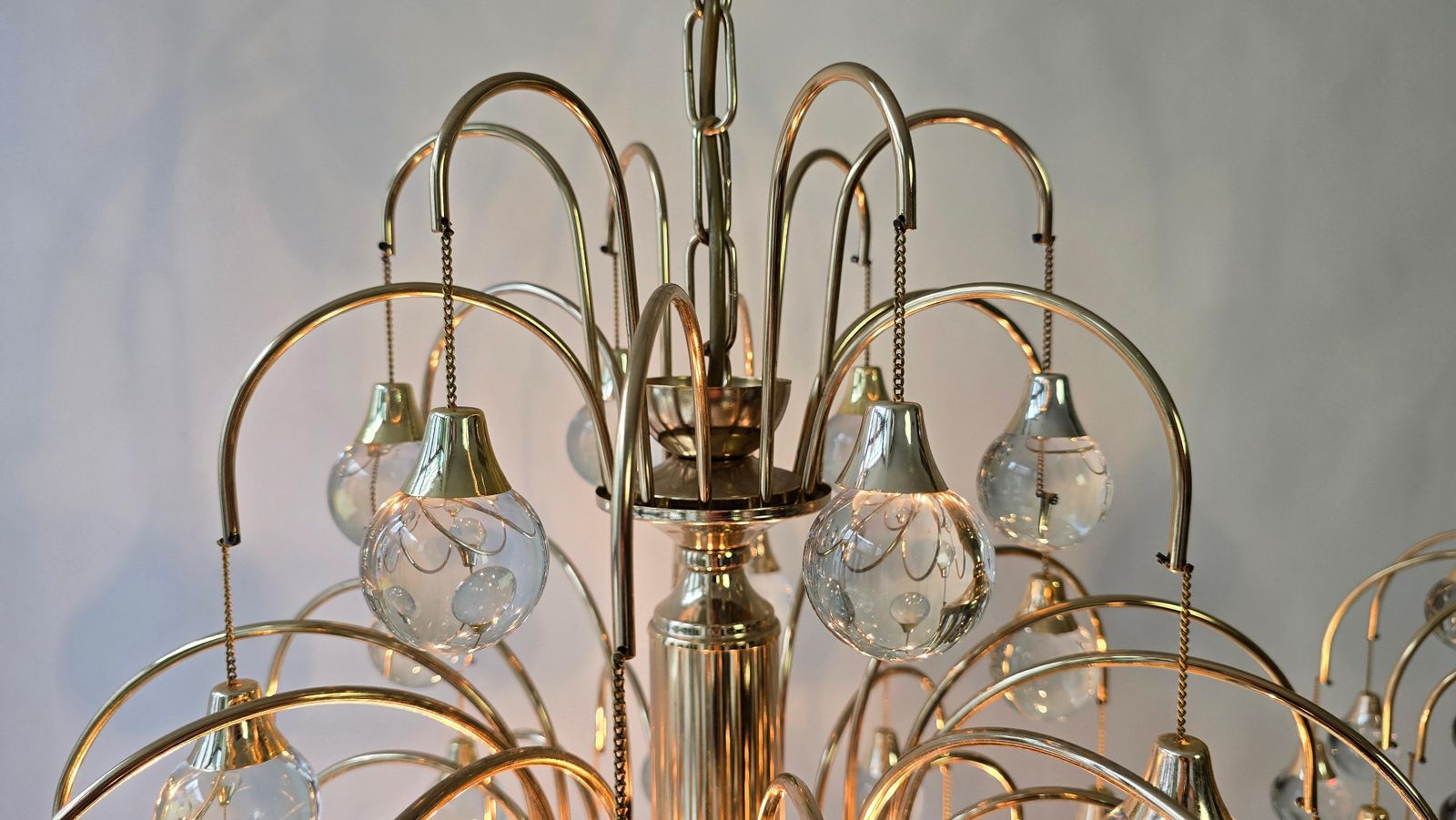 Italian Brass And Glass Drop Chandelier, Hollywood Regency Style – Circa 1970 photo vinterior