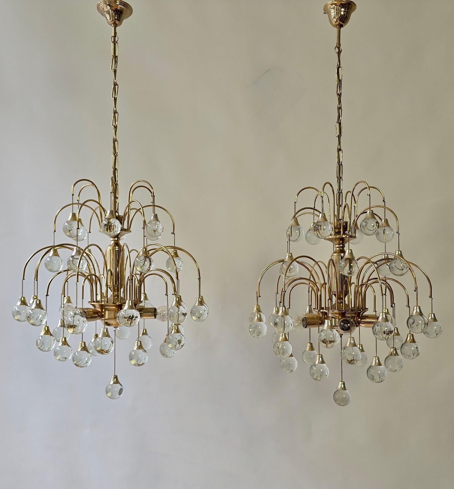 Italian Brass And Glass Drop Chandelier, Hollywood Regency Style – Circa 1970 photo buy