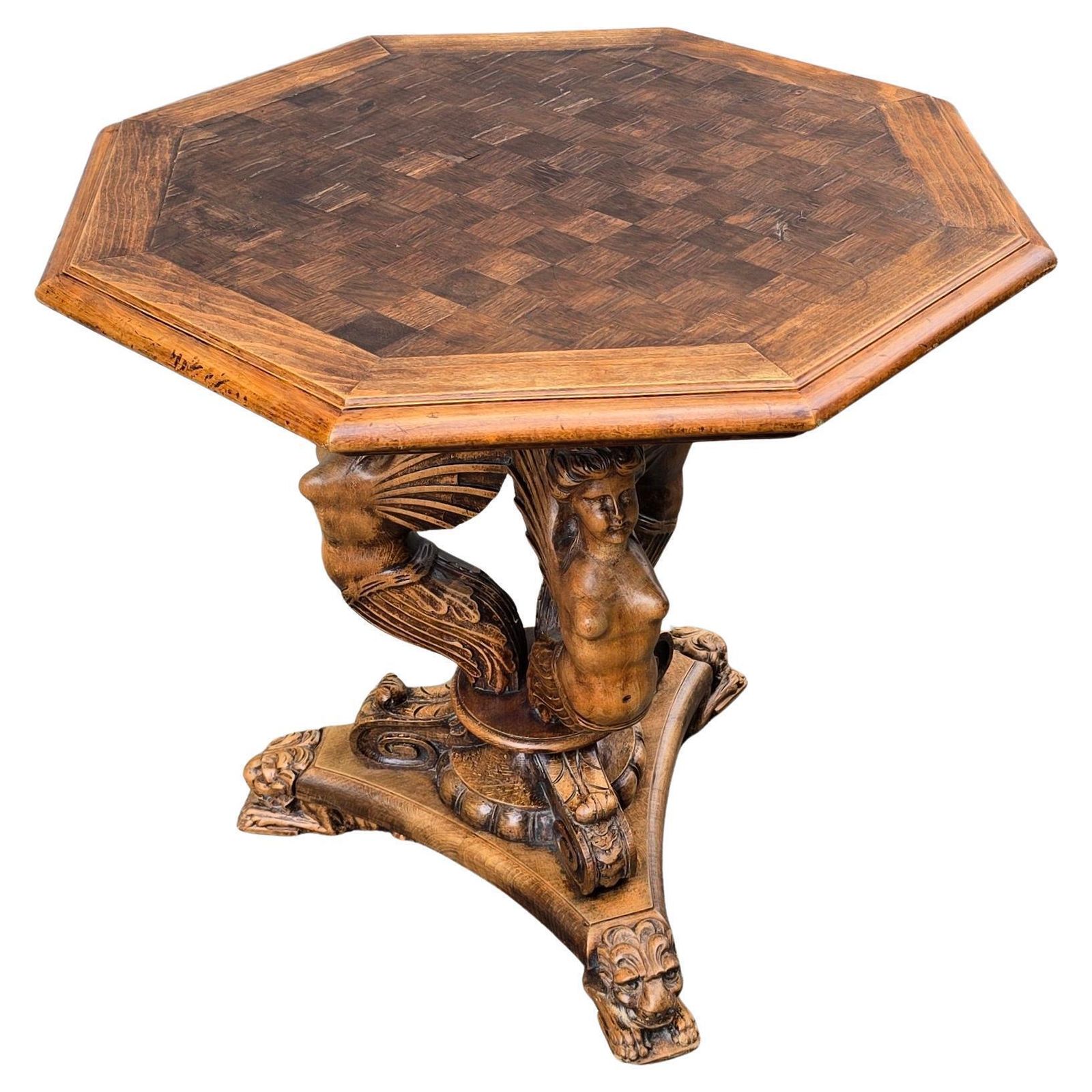 19th Century Italian Table With Carved Female Sphinxes And Lions photo for sale