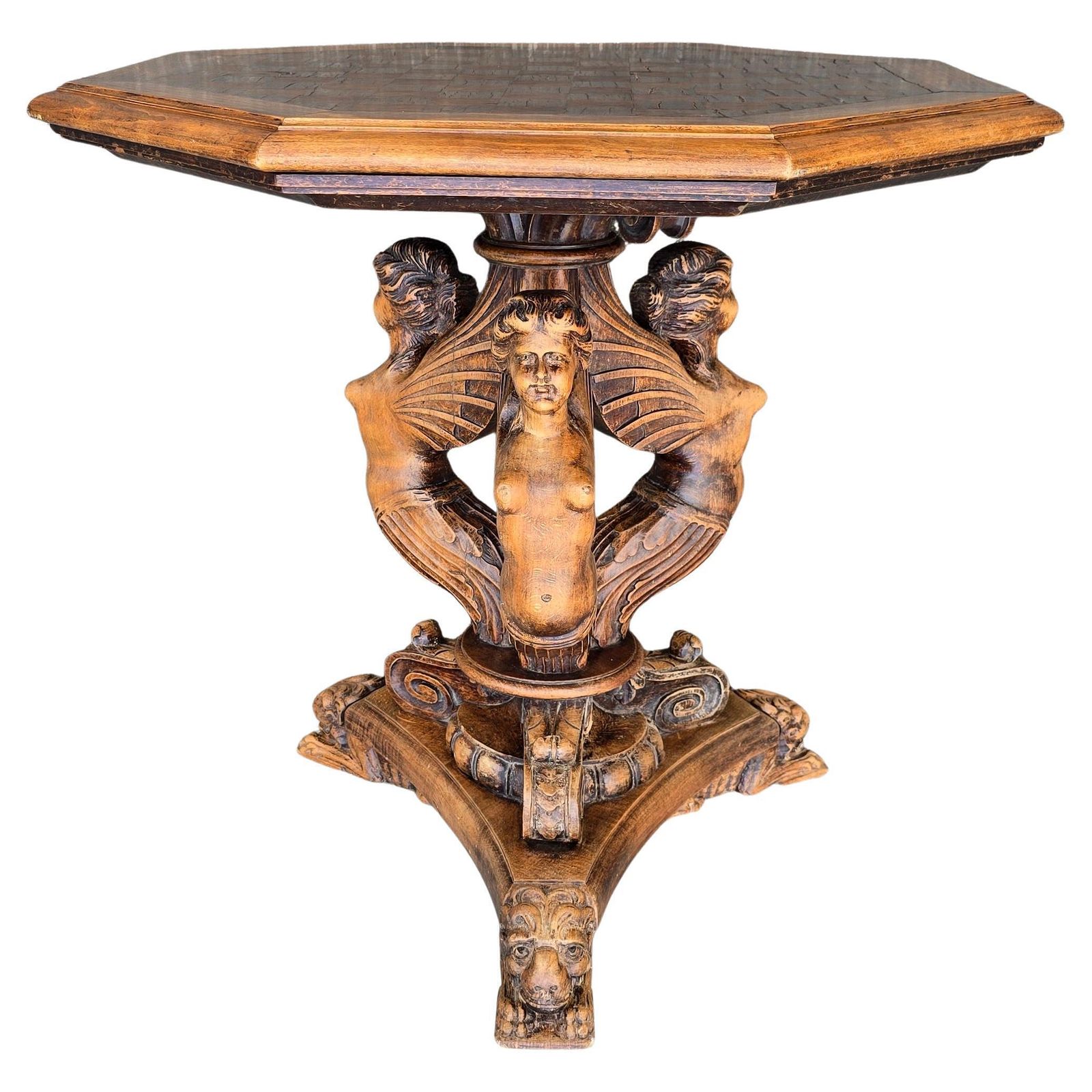 19th Century Italian Table With Carved Female Sphinxes And Lions photo 3362.0