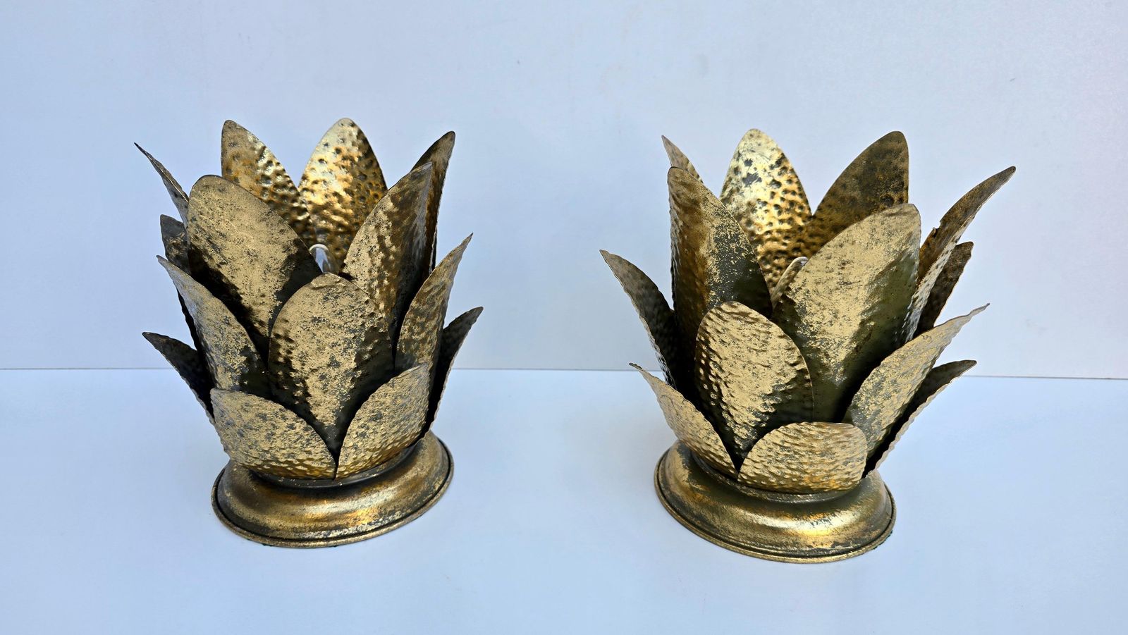 Pair Of Vintage Italian Brass Lotus Leaf Table Lamps, 1970s photo Lighting