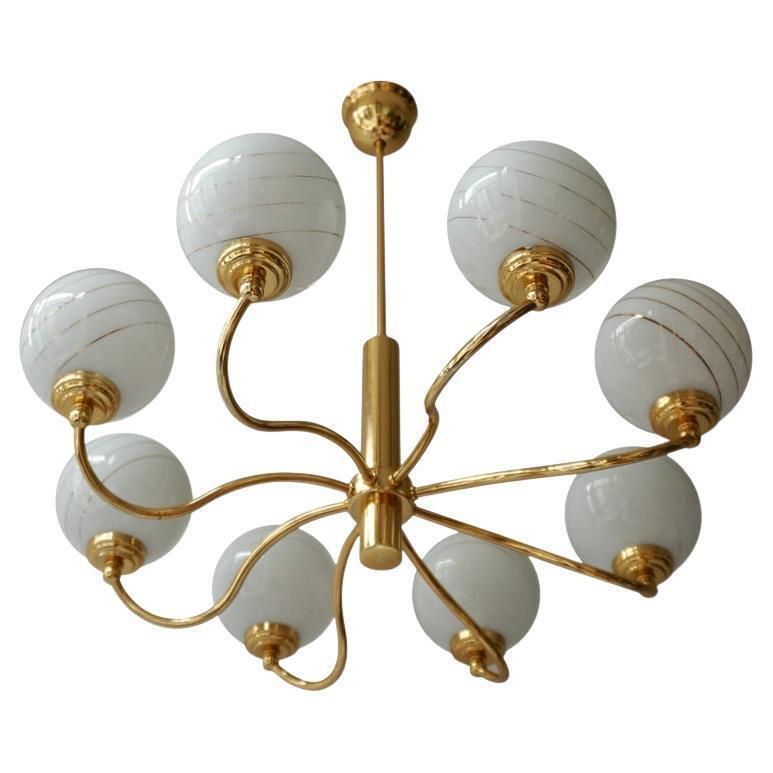Two Elegant Italian Mid Century Brass And Glass Chandeliers, 1970s