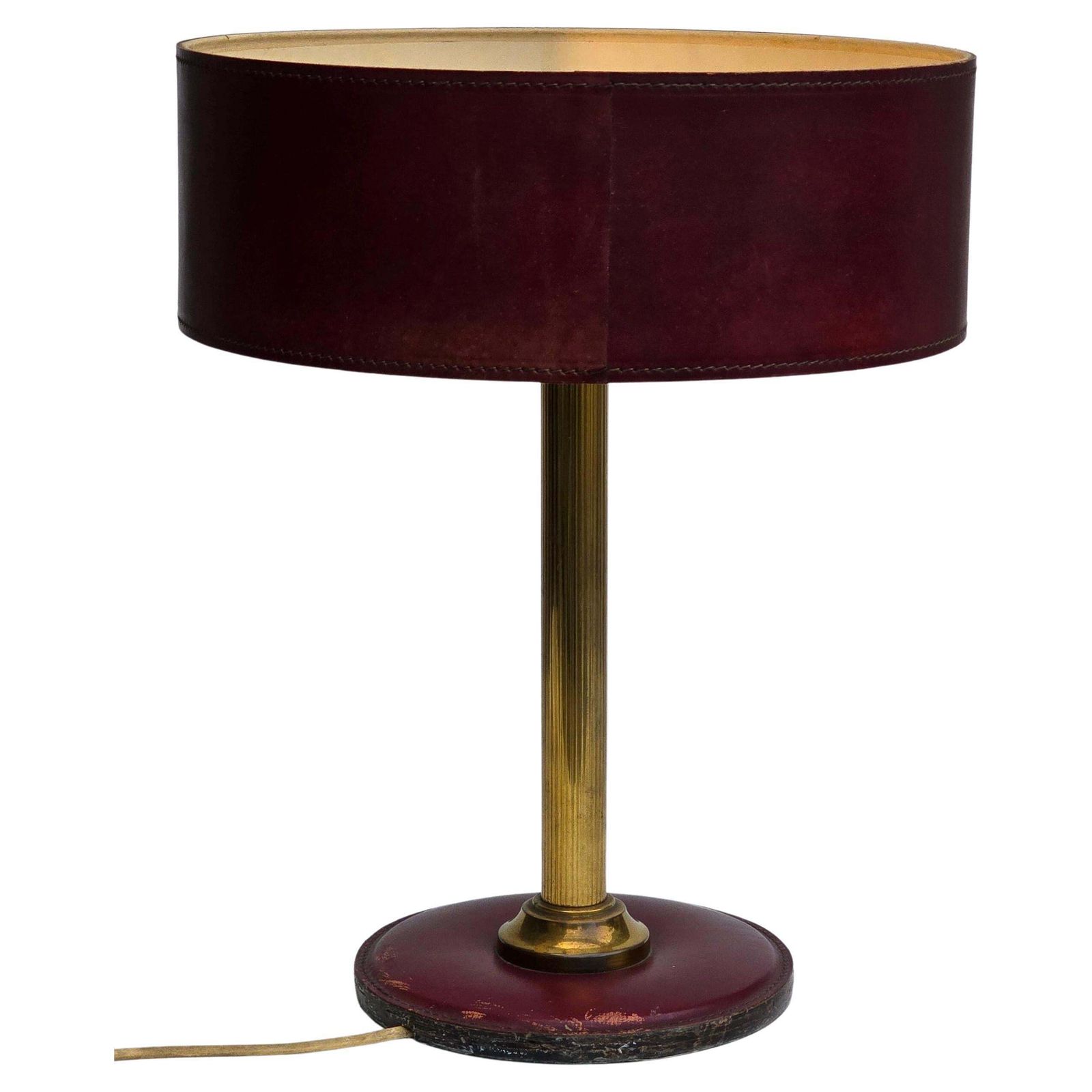 Mid Century French Brass And Leather Table Lamp 1950 Attr Jacques Adnet photo 1083.0
