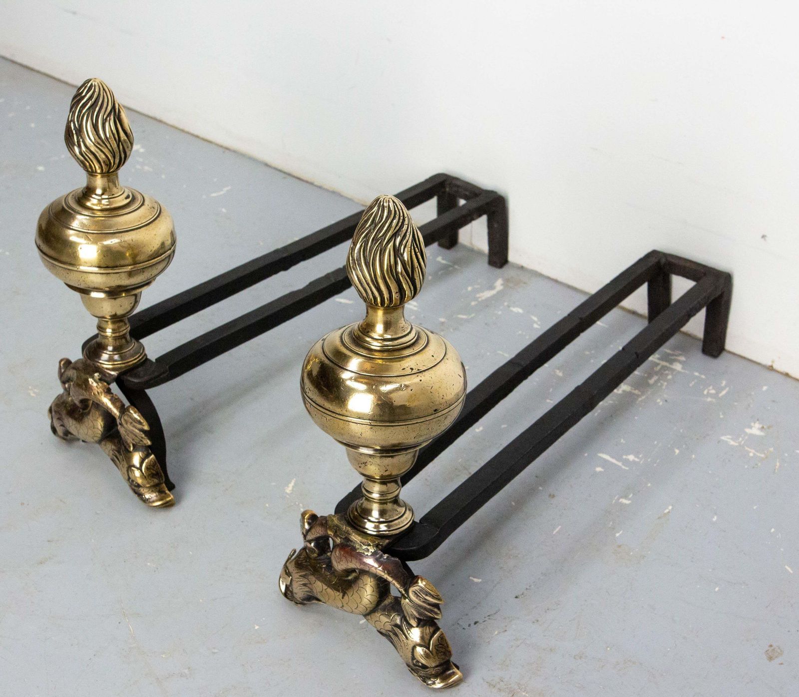 Pair Of Louis XIV Bronze & Wrought Iron Dolphin Andirons, France, Late 17th C photo Home Fixtures