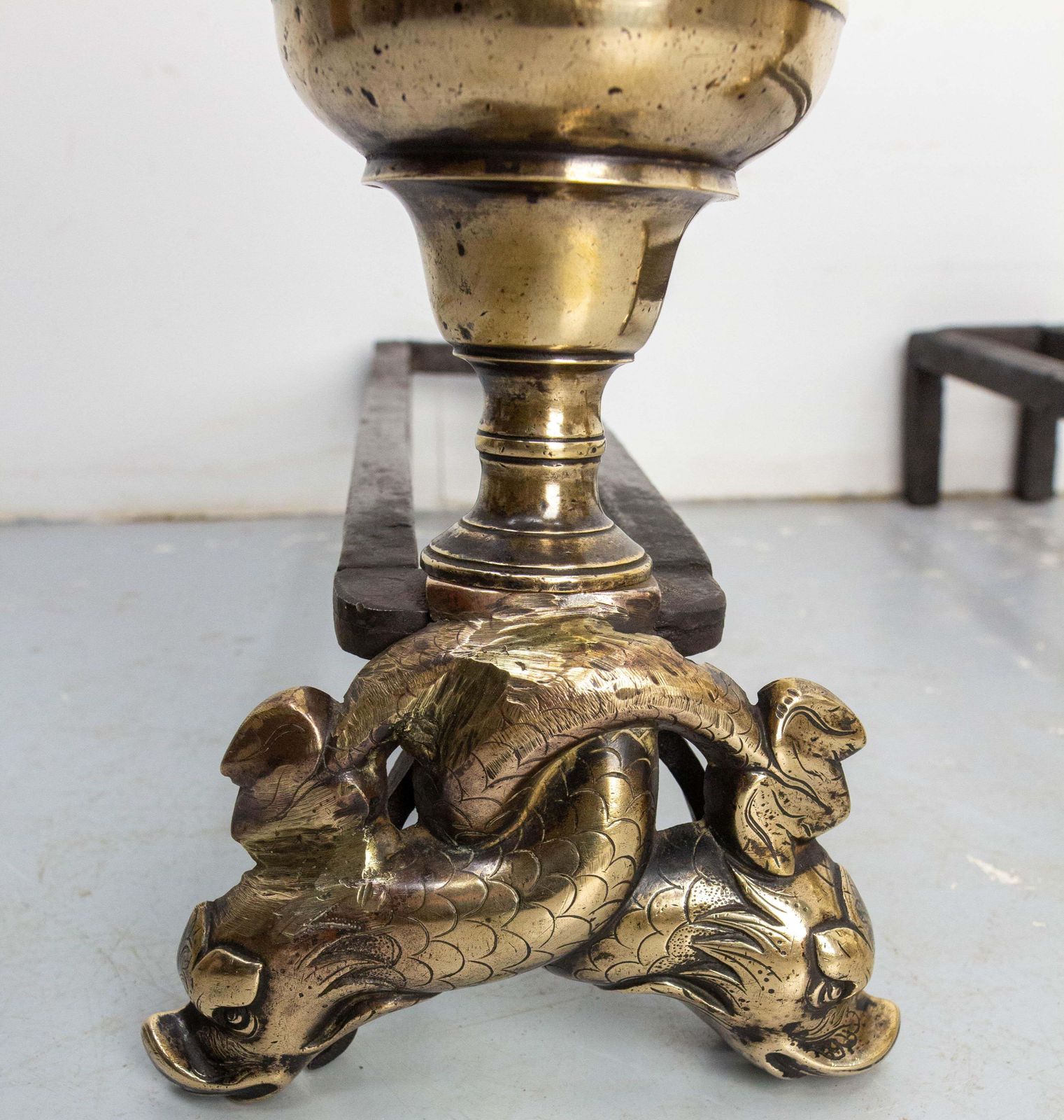 Pair Of Louis XIV Bronze & Wrought Iron Dolphin Andirons, France, Late 17th C photo vinterior