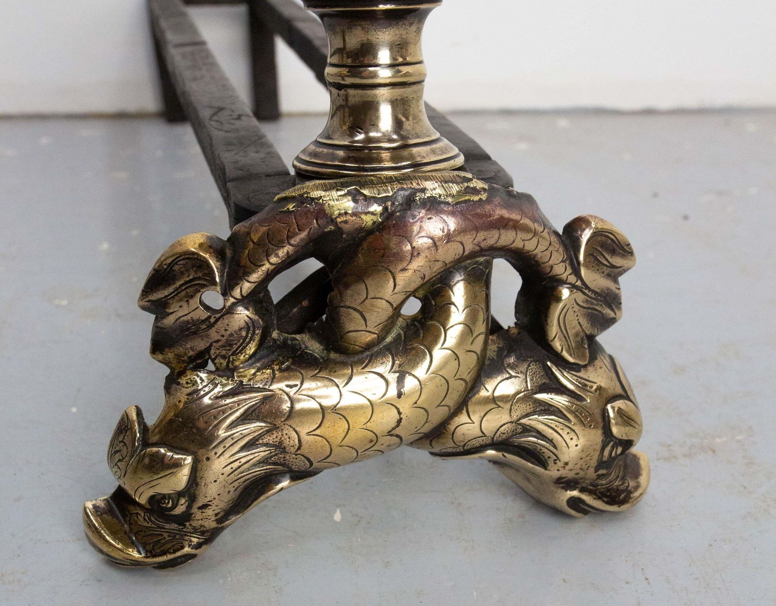 Pair Of Louis XIV Bronze & Wrought Iron Dolphin Andirons, France, Late 17th C photo buy