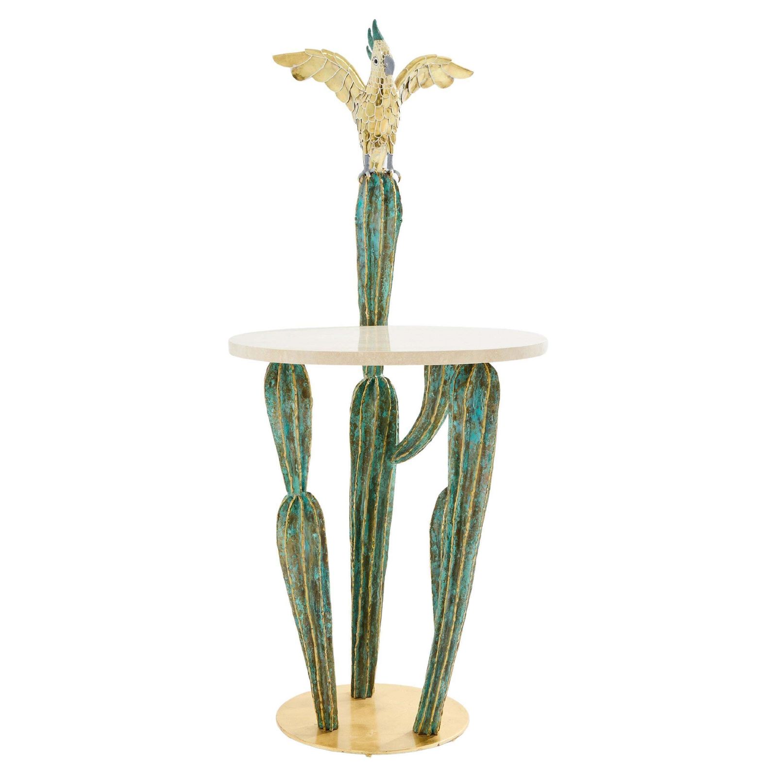 Alain Chervet Brass Bronze Cactus Parrot Console Table 1989
